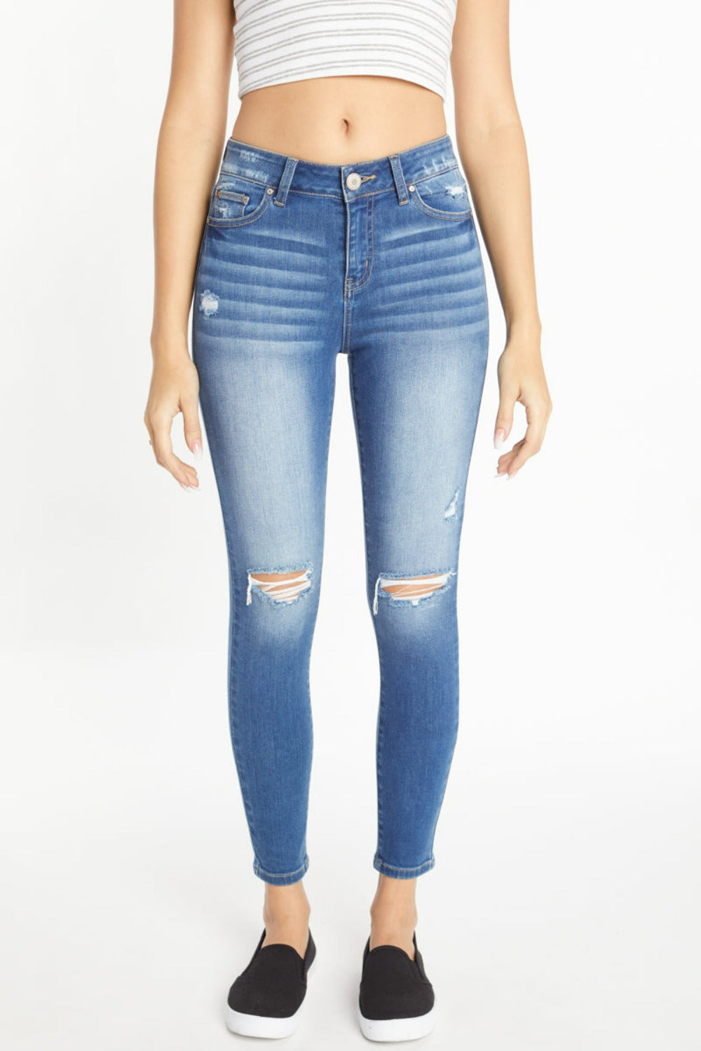 High Rise Destructed Skinny Jeans-0
