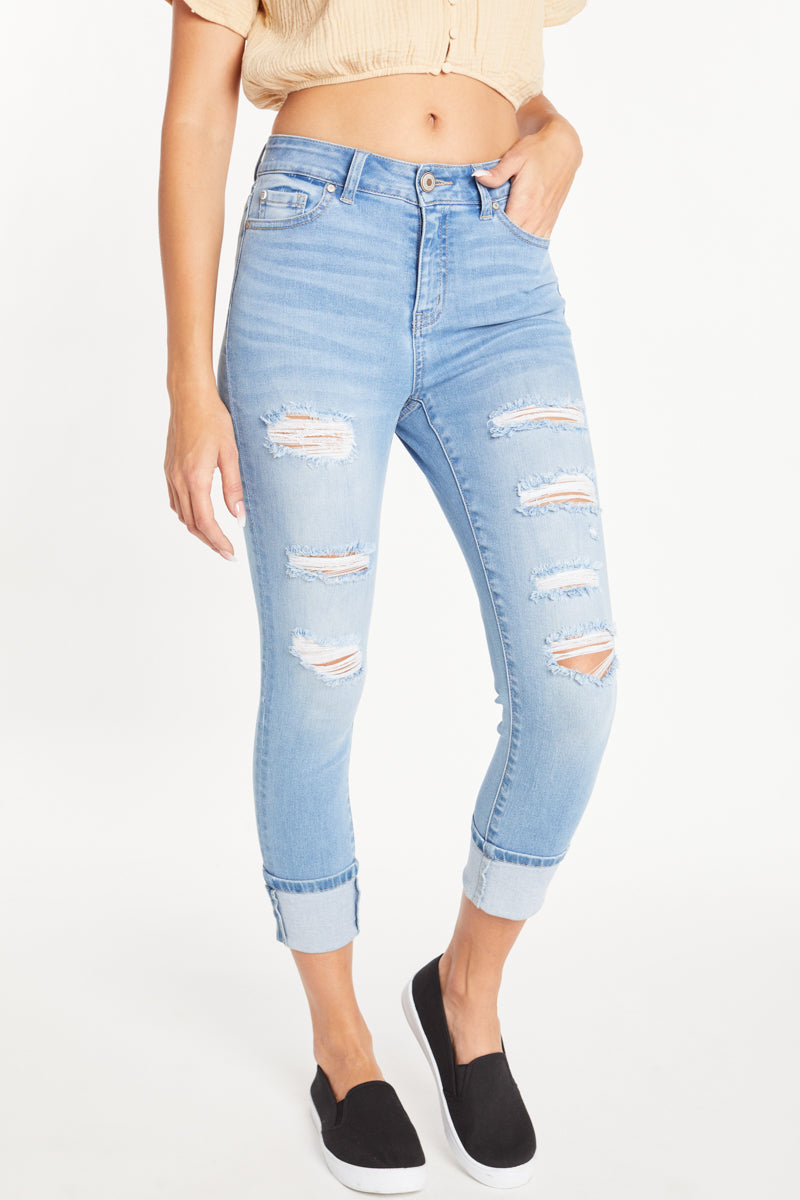 High Rise Destructed Skinny Jeans-3