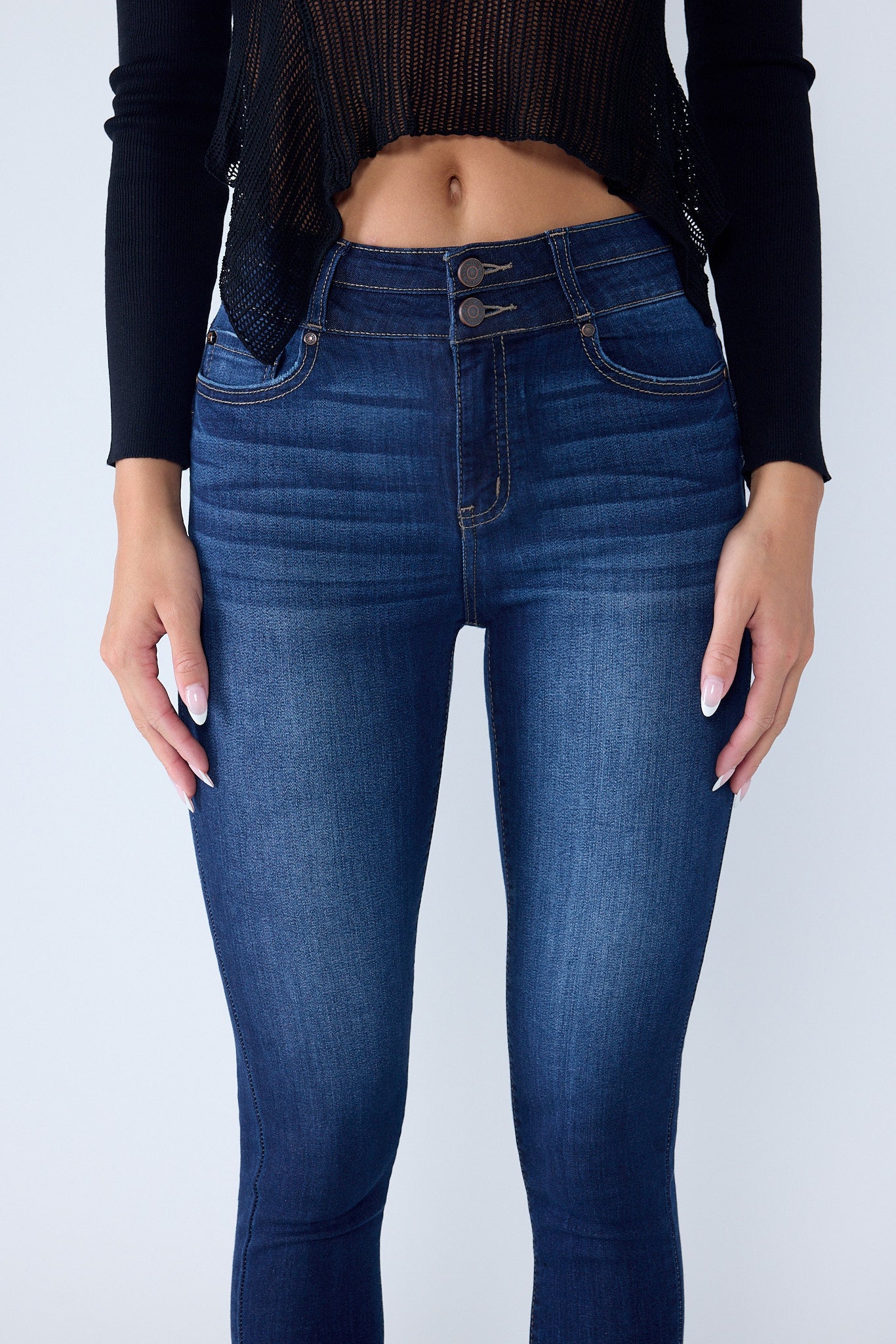 Double Waist High Rise Ankle Skinny Jeans-1