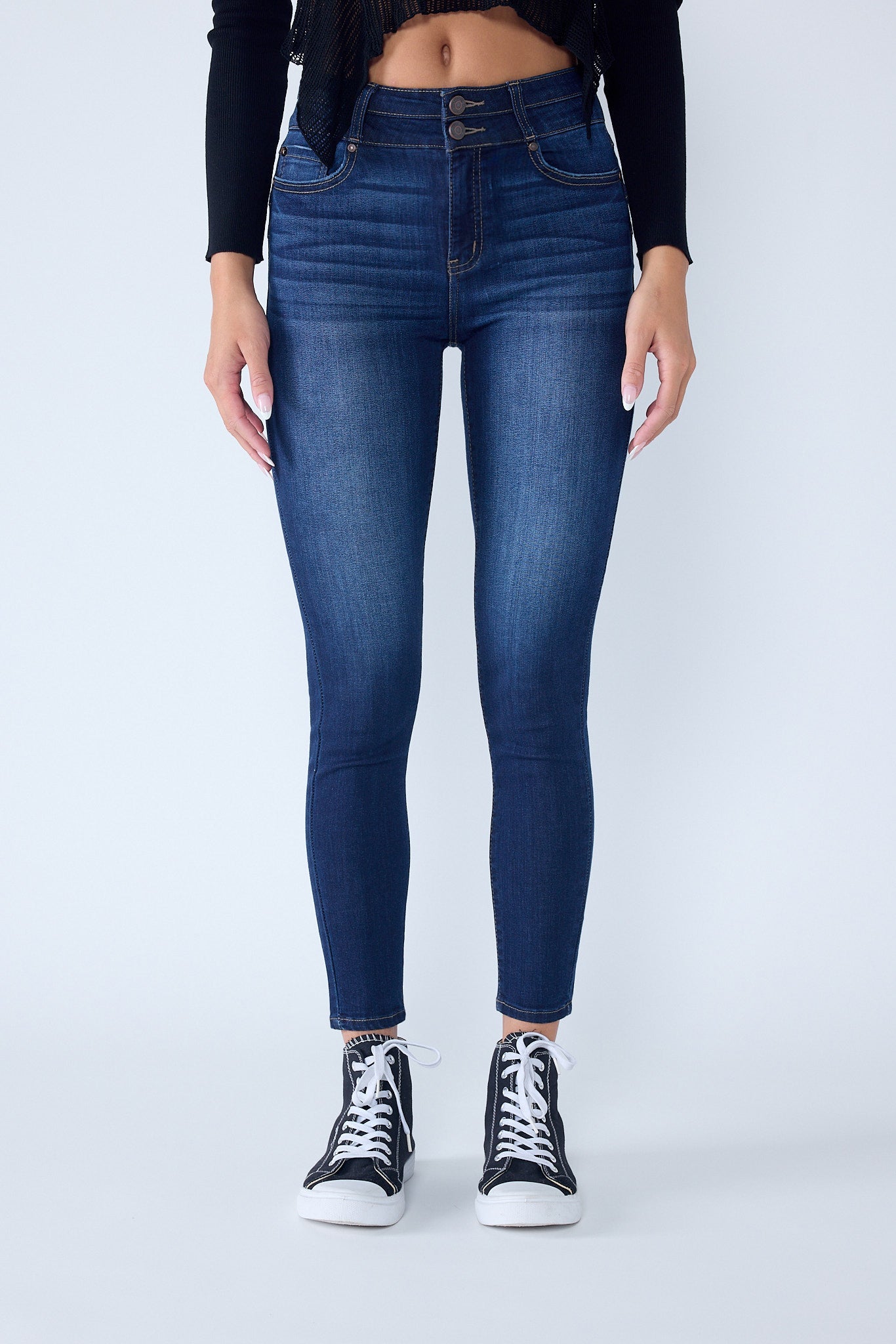 Double Waist High Rise Ankle Skinny Jeans-4