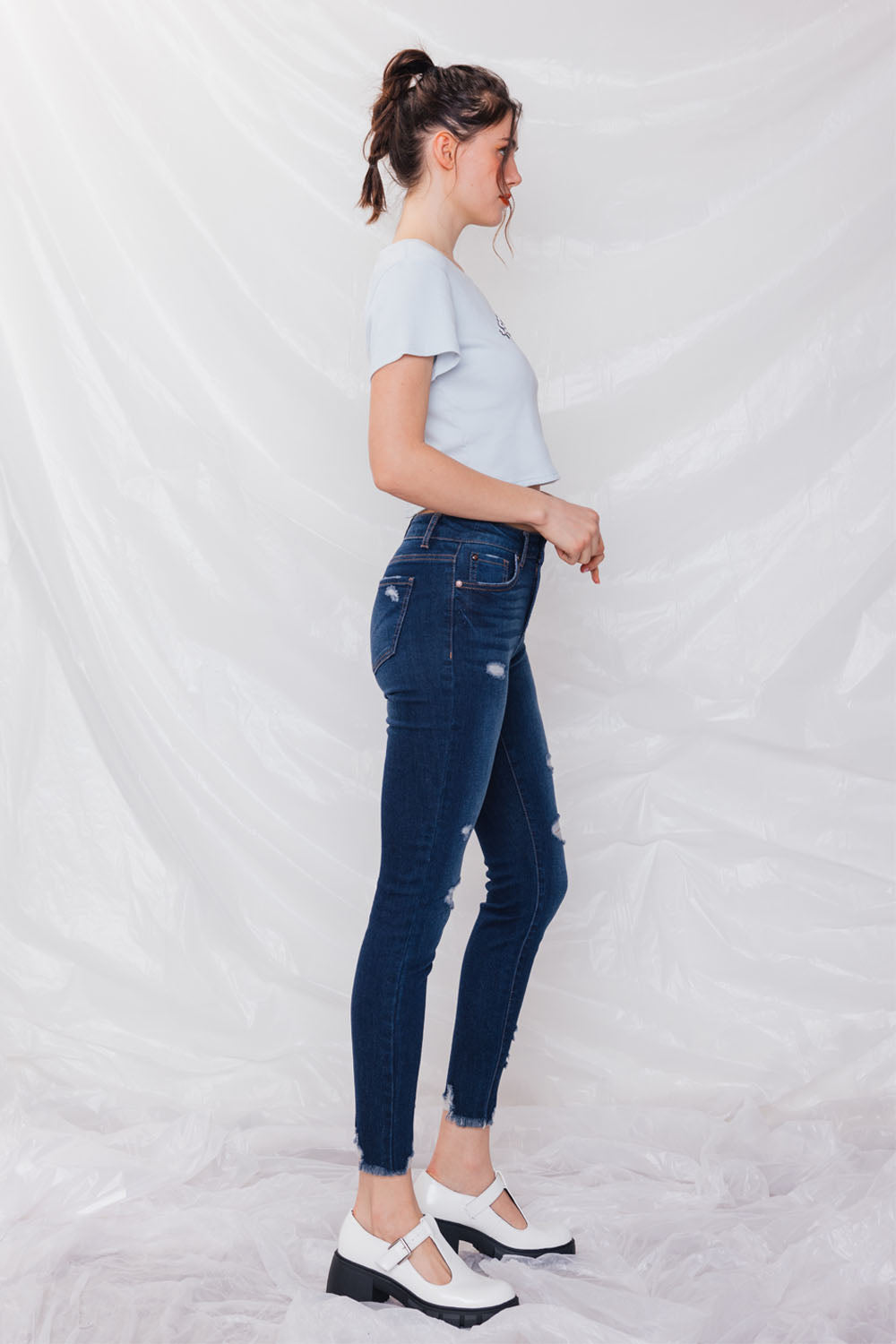 Destructed High Rise Ankle Skinny Jeans-1
