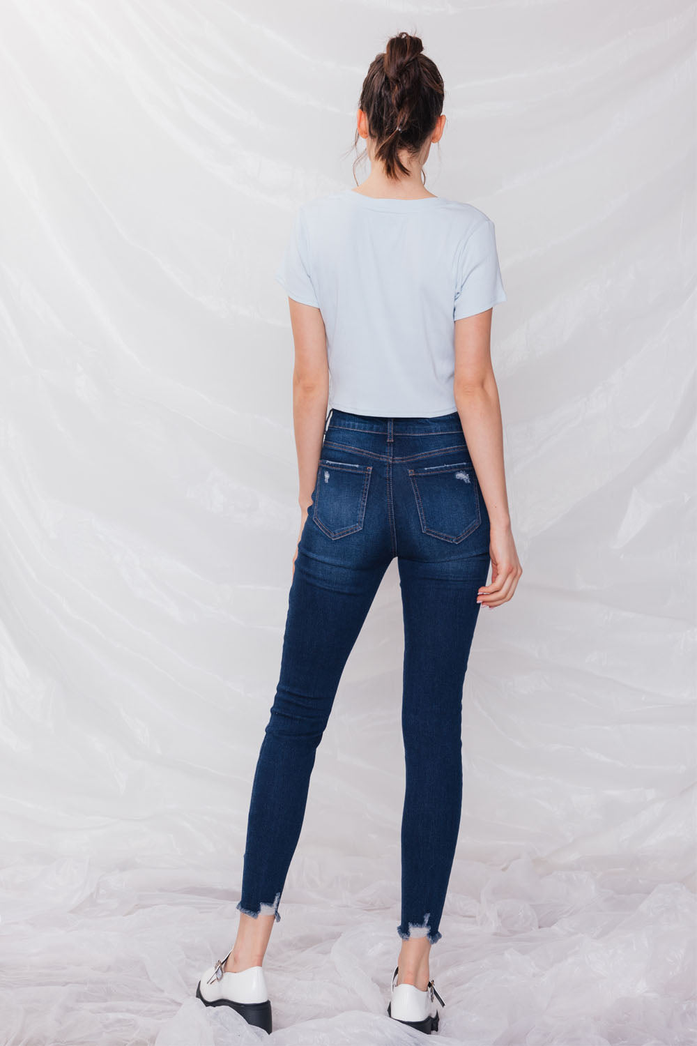 Destructed High Rise Ankle Skinny Jeans-3