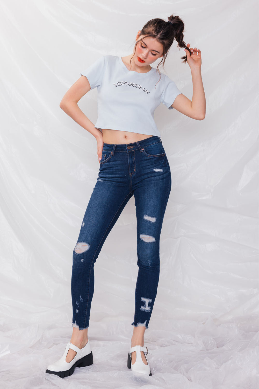 Destructed High Rise Ankle Skinny Jeans-4