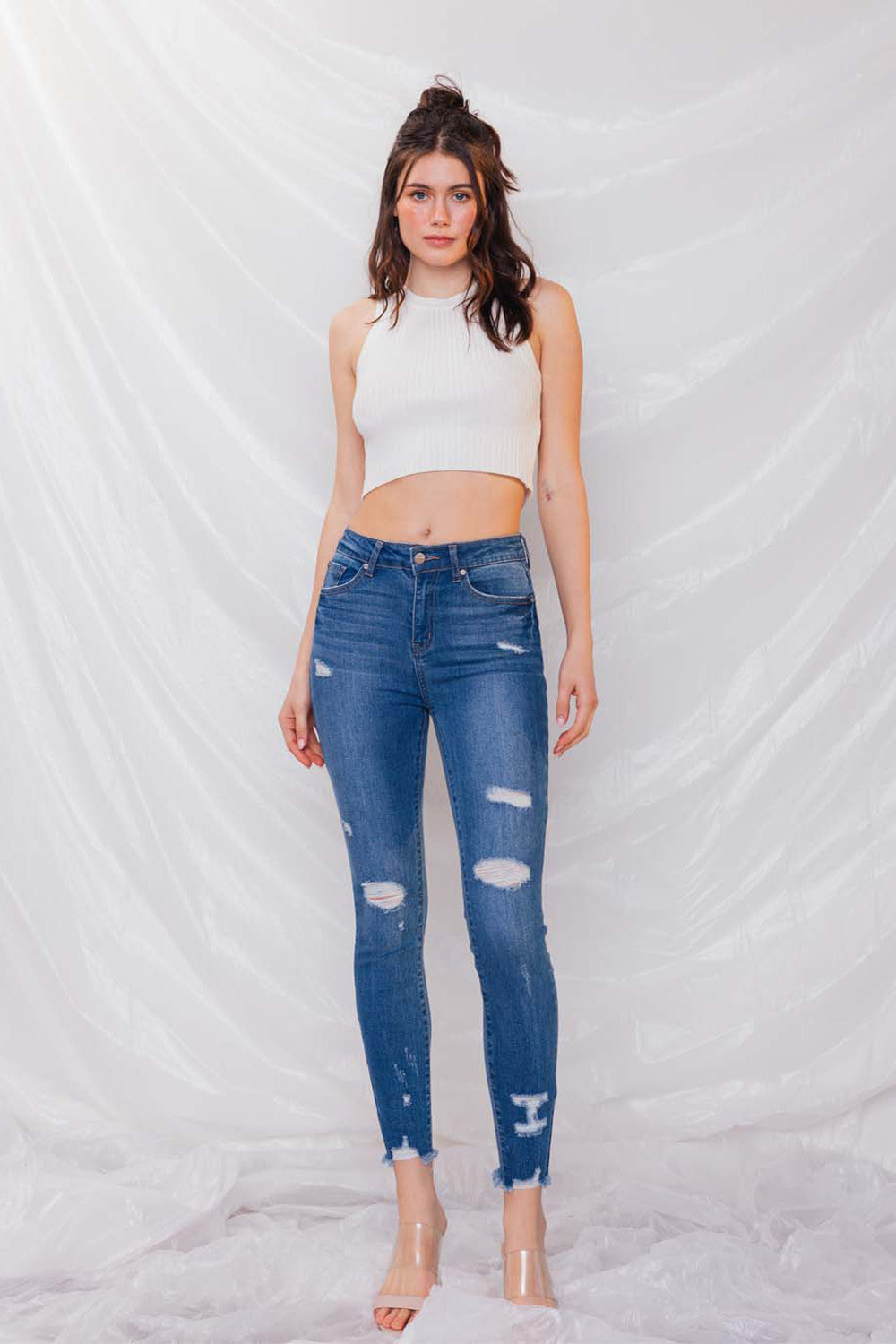 Destructed High Rise Ankle Skinny Jeans-3