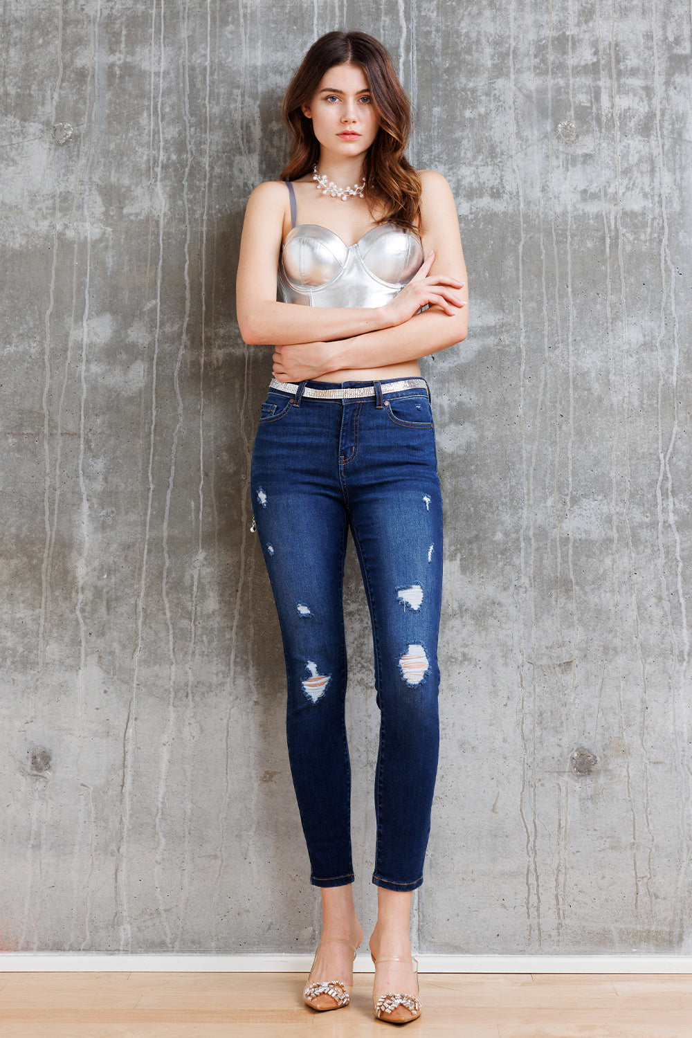 High Rise Destructed Skinny Jeans-0