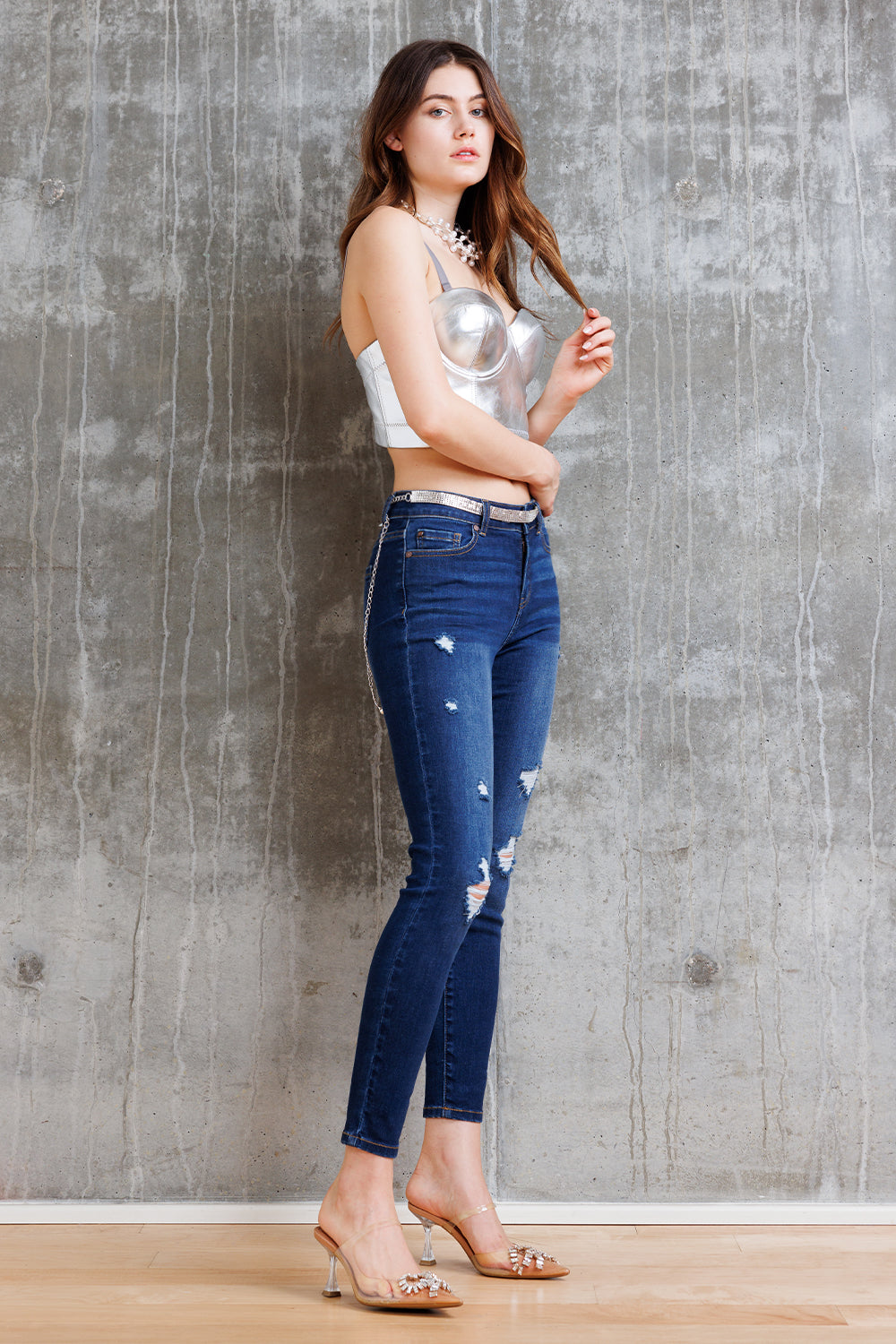 High Rise Destructed Skinny Jeans-3