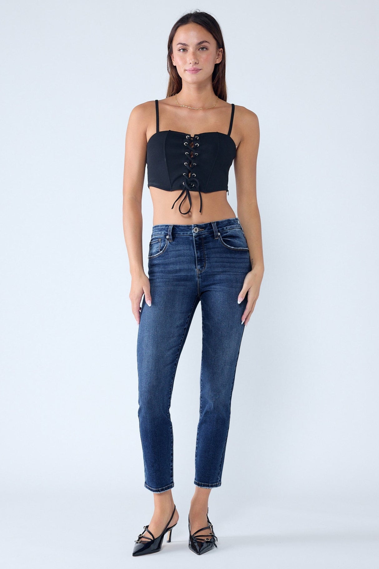 High Rise Stone Wash Classic Skinny Jeans-0