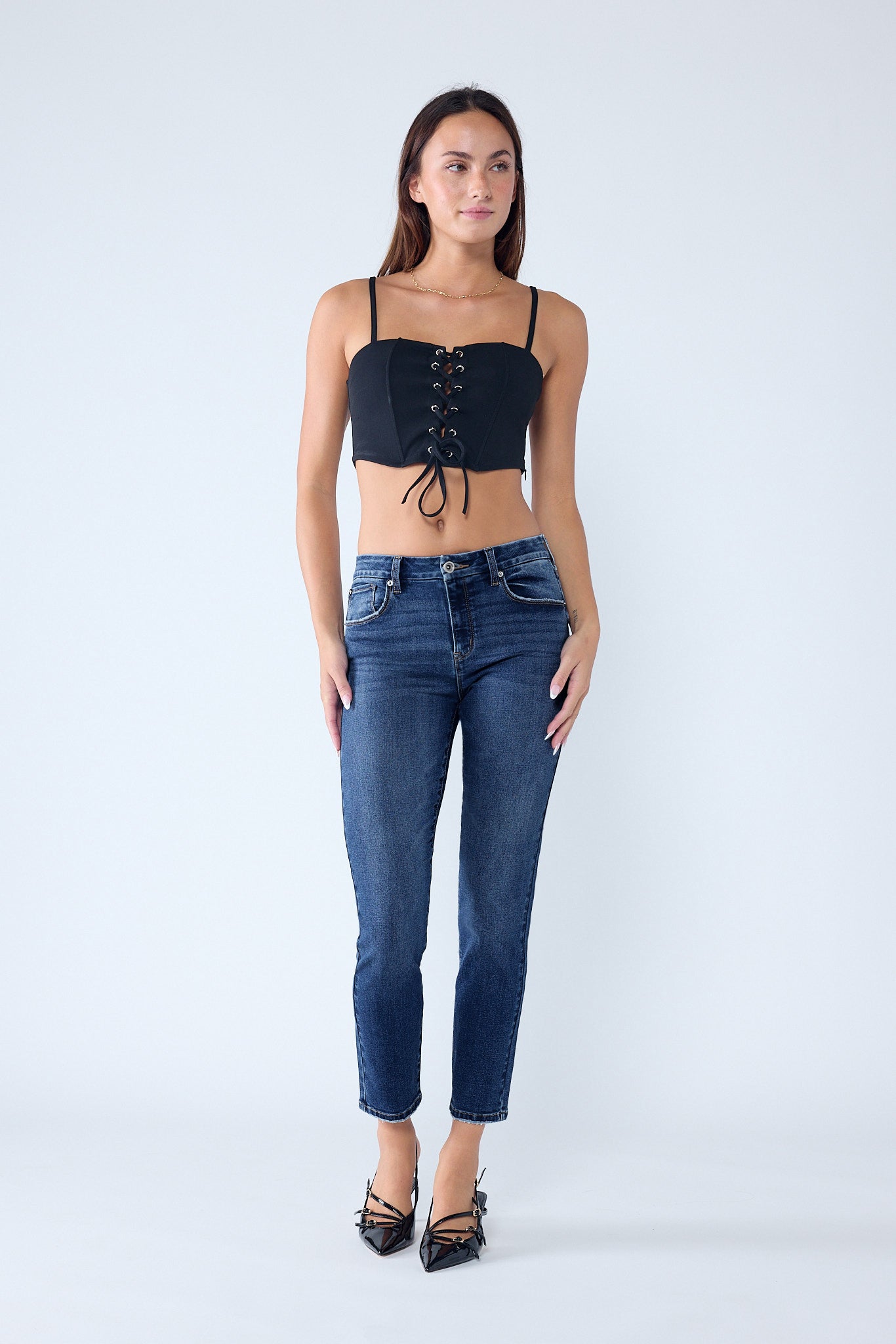 High Rise Stone Wash Classic Skinny Jeans-2