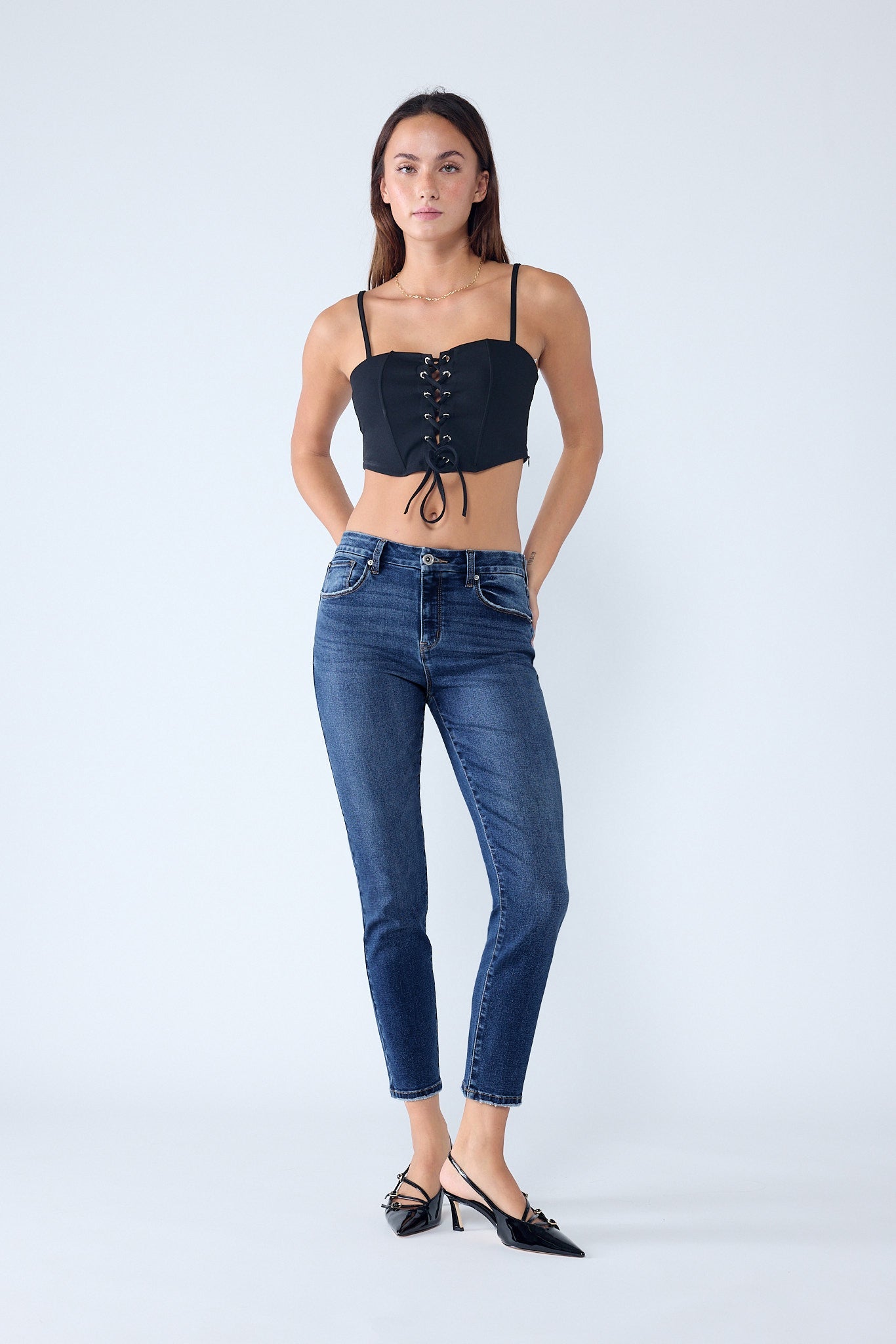 High Rise Stone Wash Classic Skinny Jeans-3