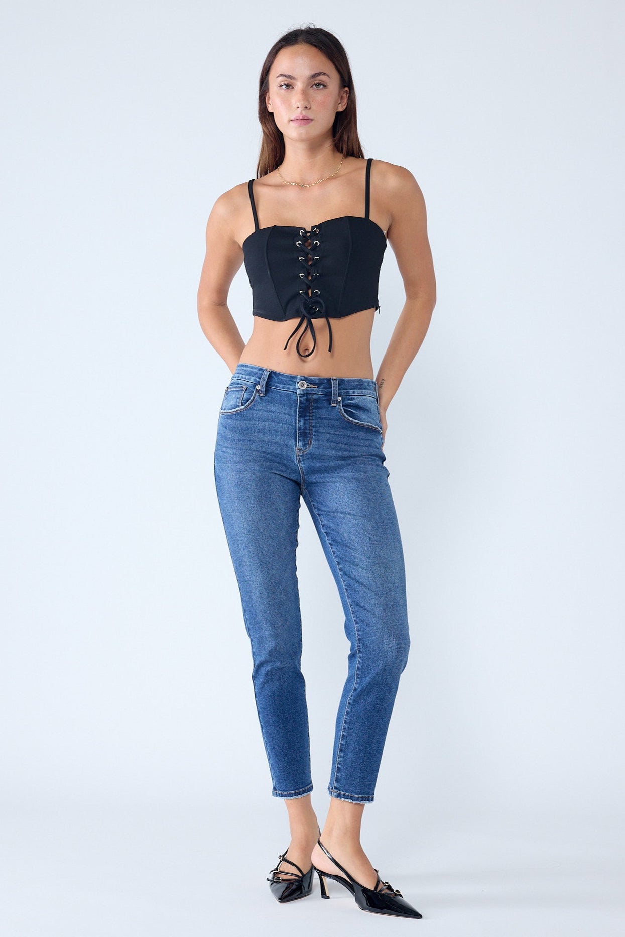 High Rise Stone Wash Classic Skinny Jeans-1