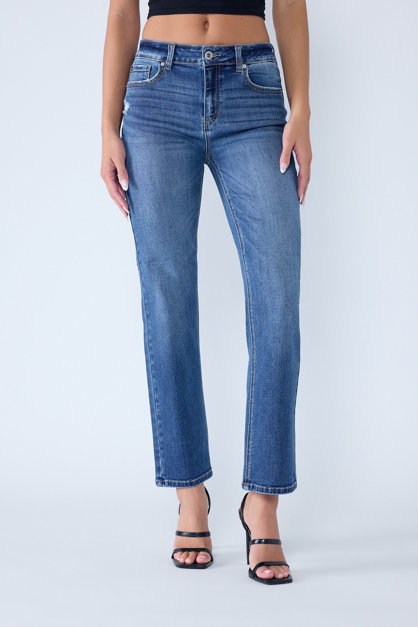 High Rise Destructed Straight Jeans-2