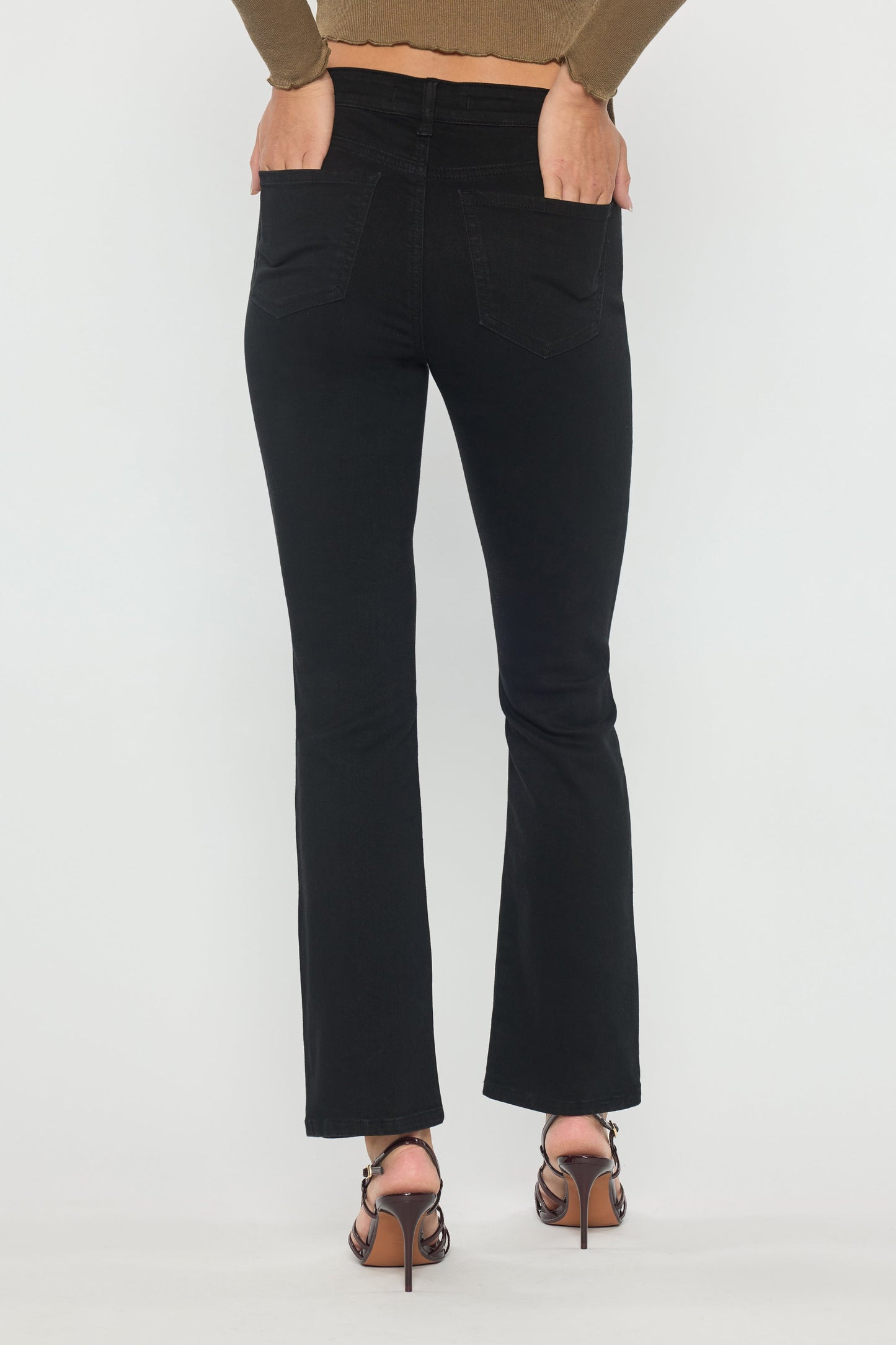 Black High Rise Slim Bootcut Jeans With Gentle Wash-4