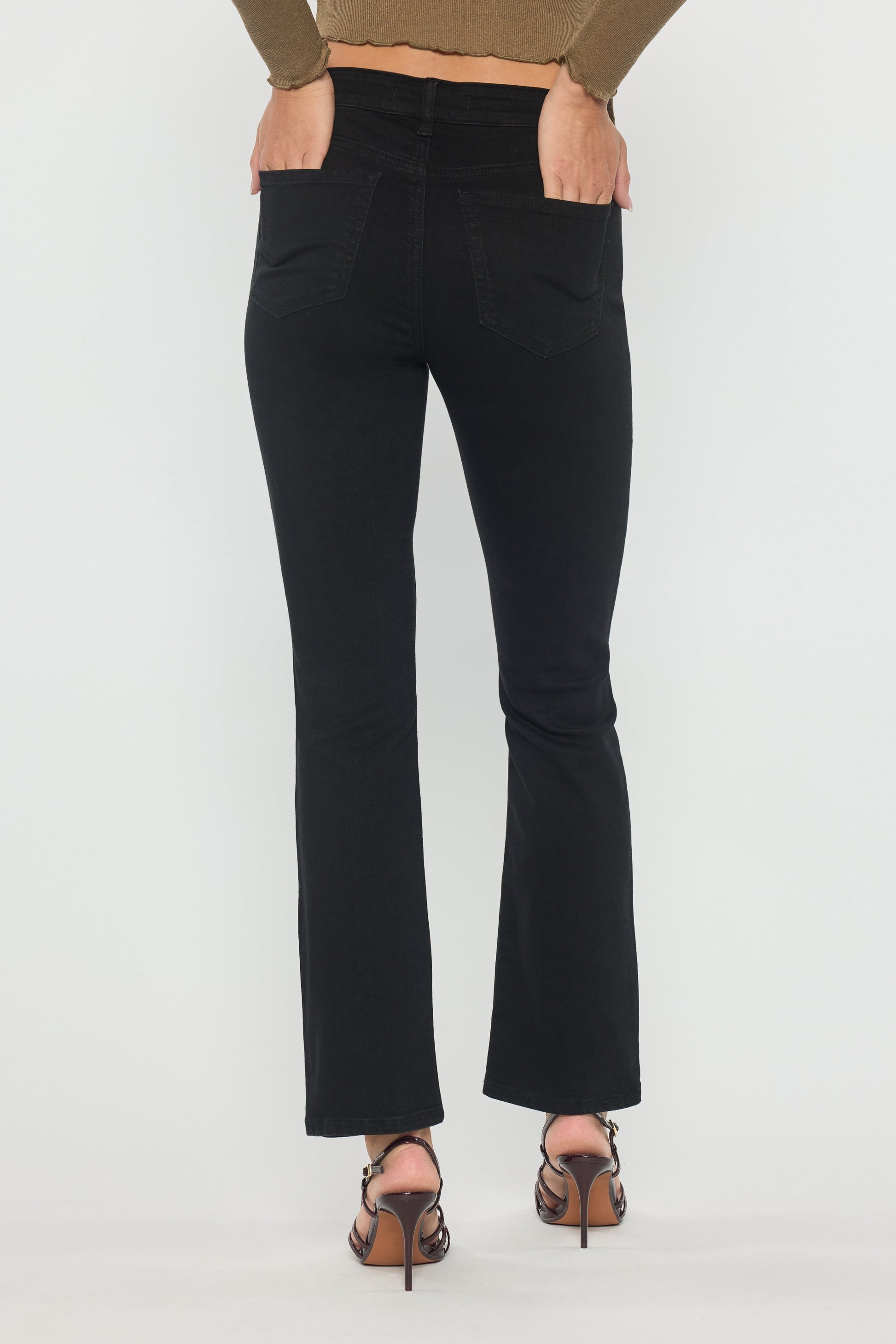 Black High Rise Slim Bootcut Jeans With Gentle Wash-4
