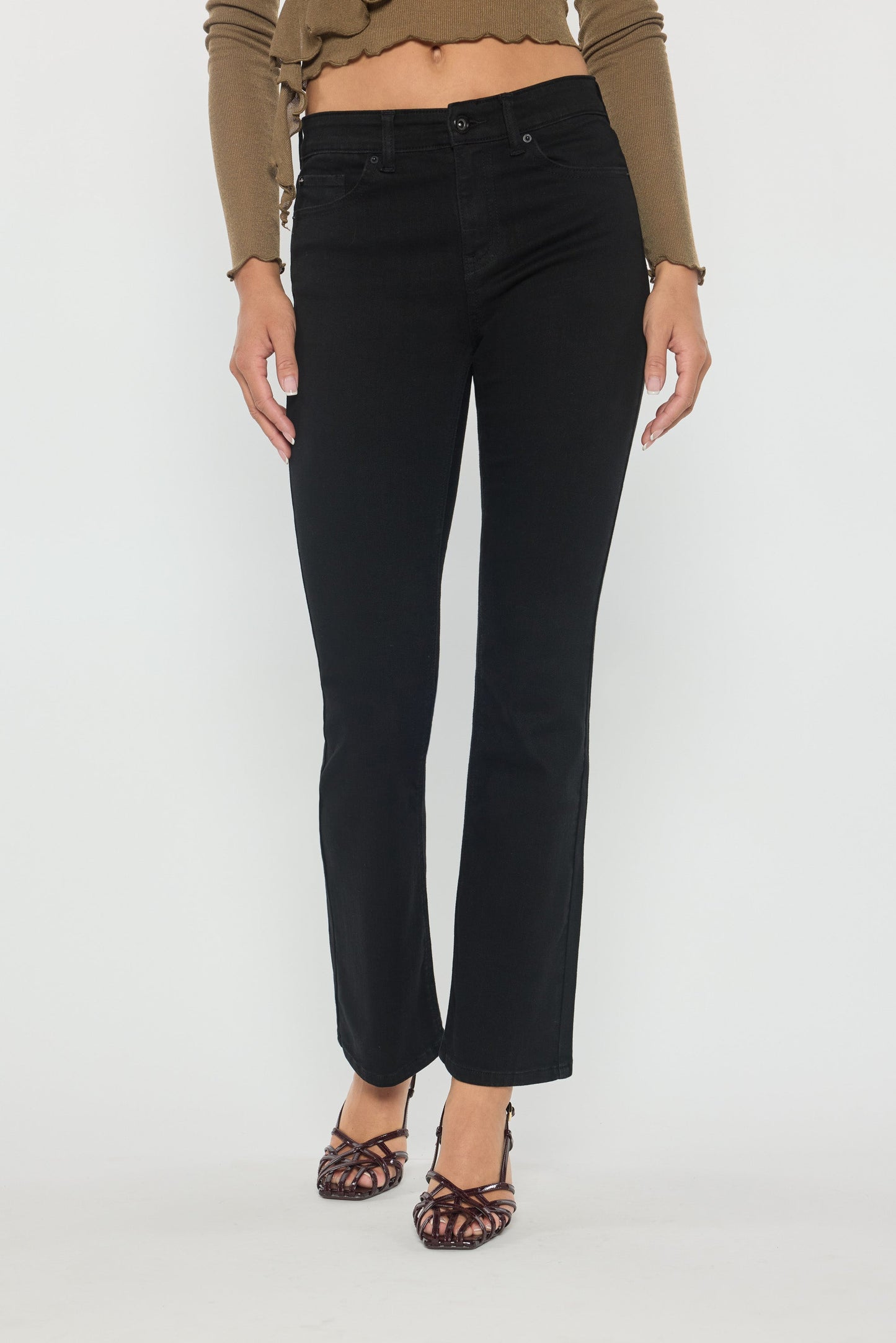 Black High Rise Slim Bootcut Jeans With Gentle Wash-1