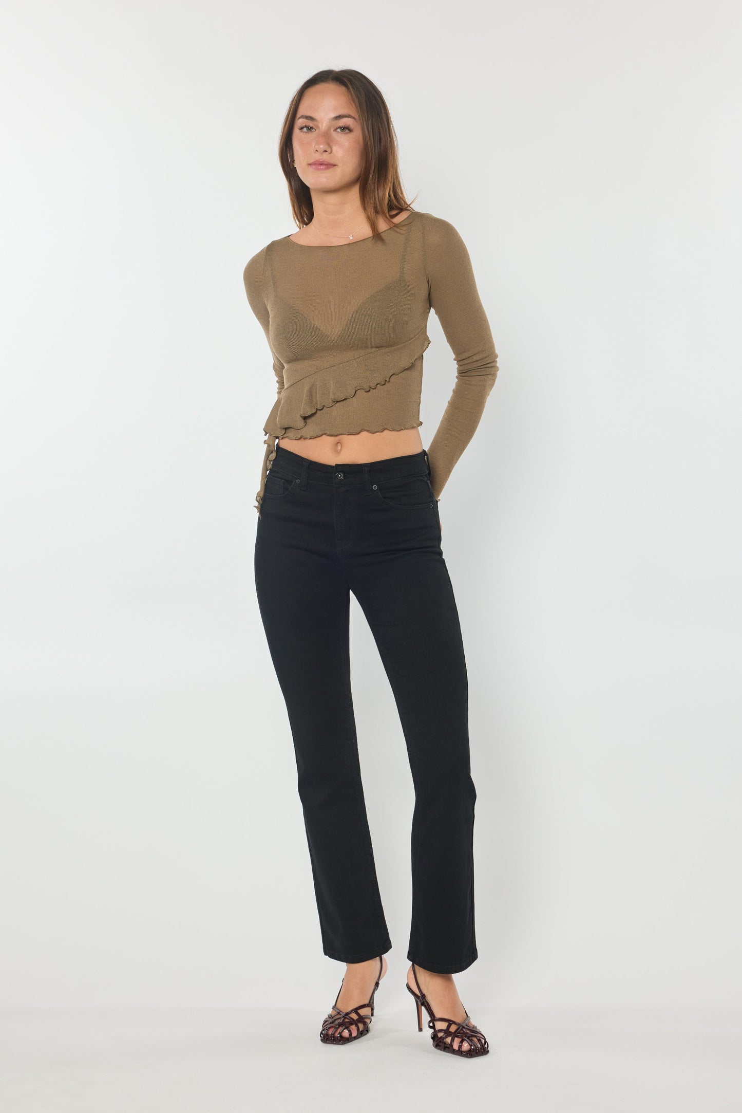 Black High Rise Slim Bootcut Jeans With Gentle Wash-2