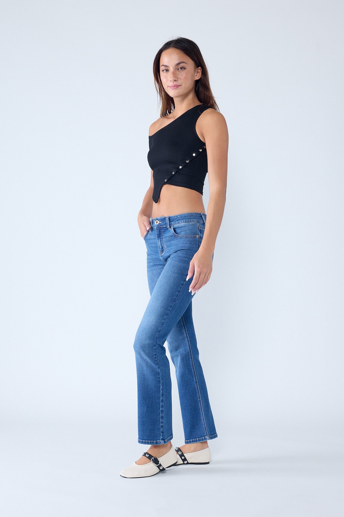 High Rise Slim Bootcut Jeans With Gentle Wash-4