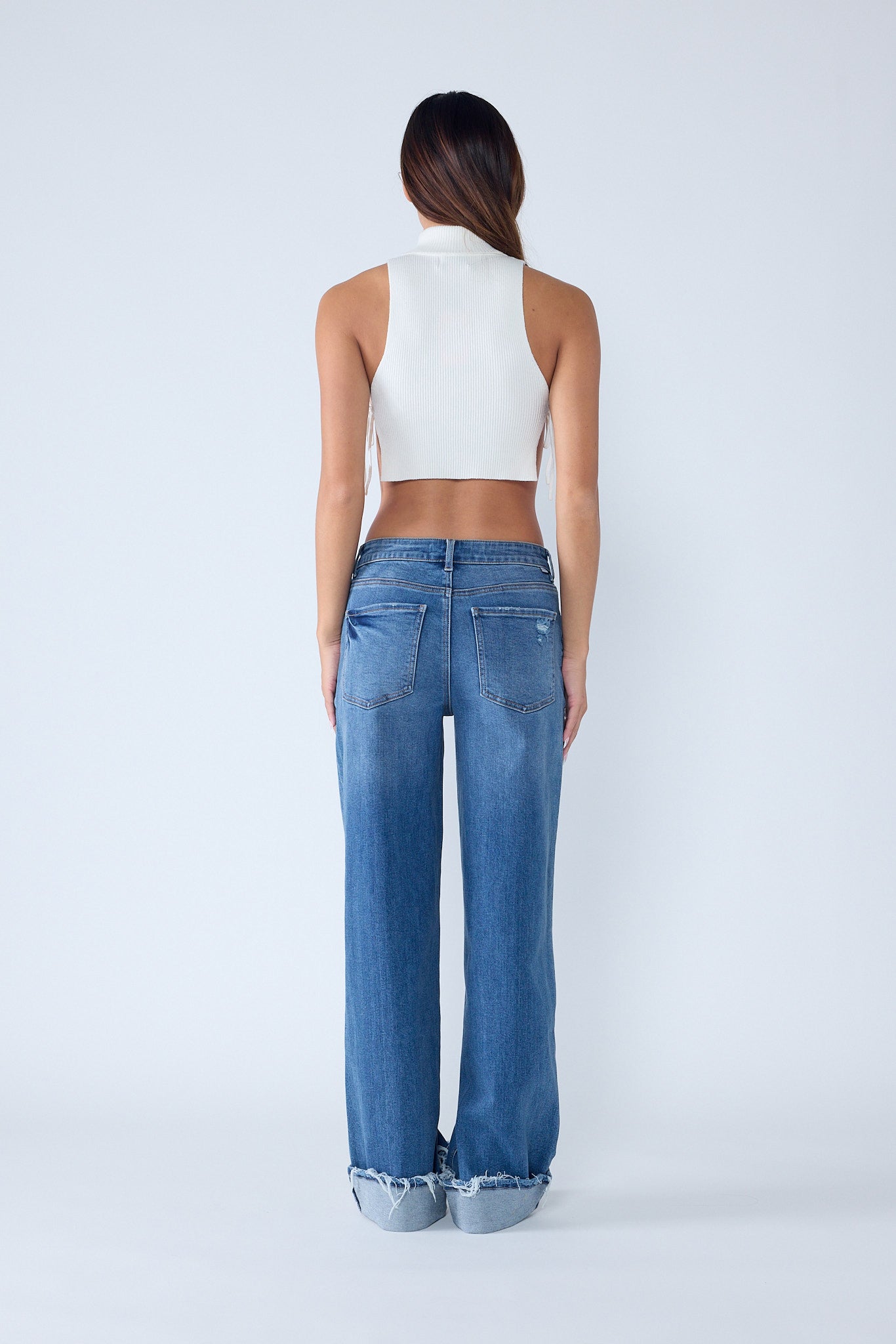 Low Rise Baggy Cuffed Wide Leg Jeans-3