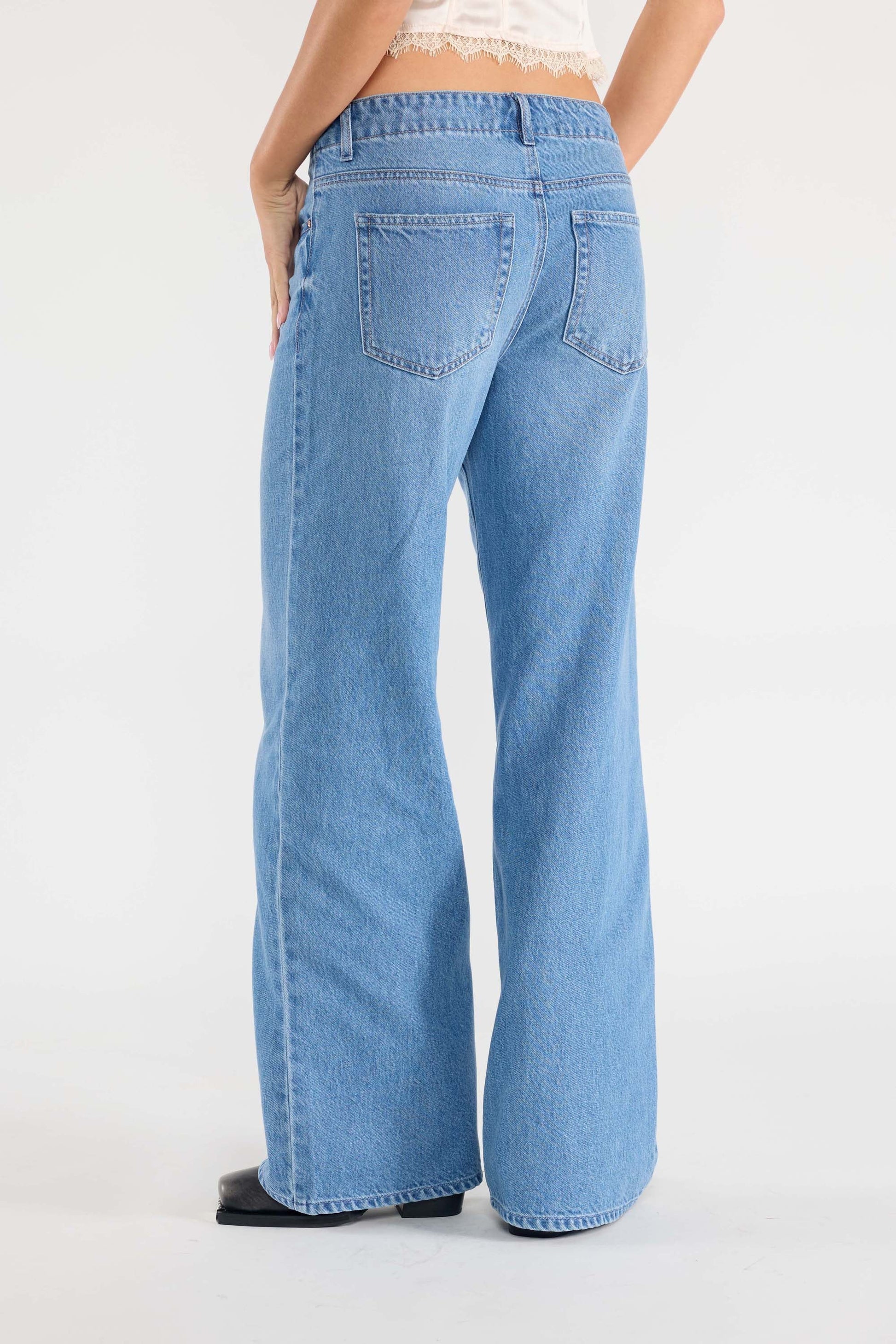 Baggy Wide Leg Jeans with Waist Band String-1