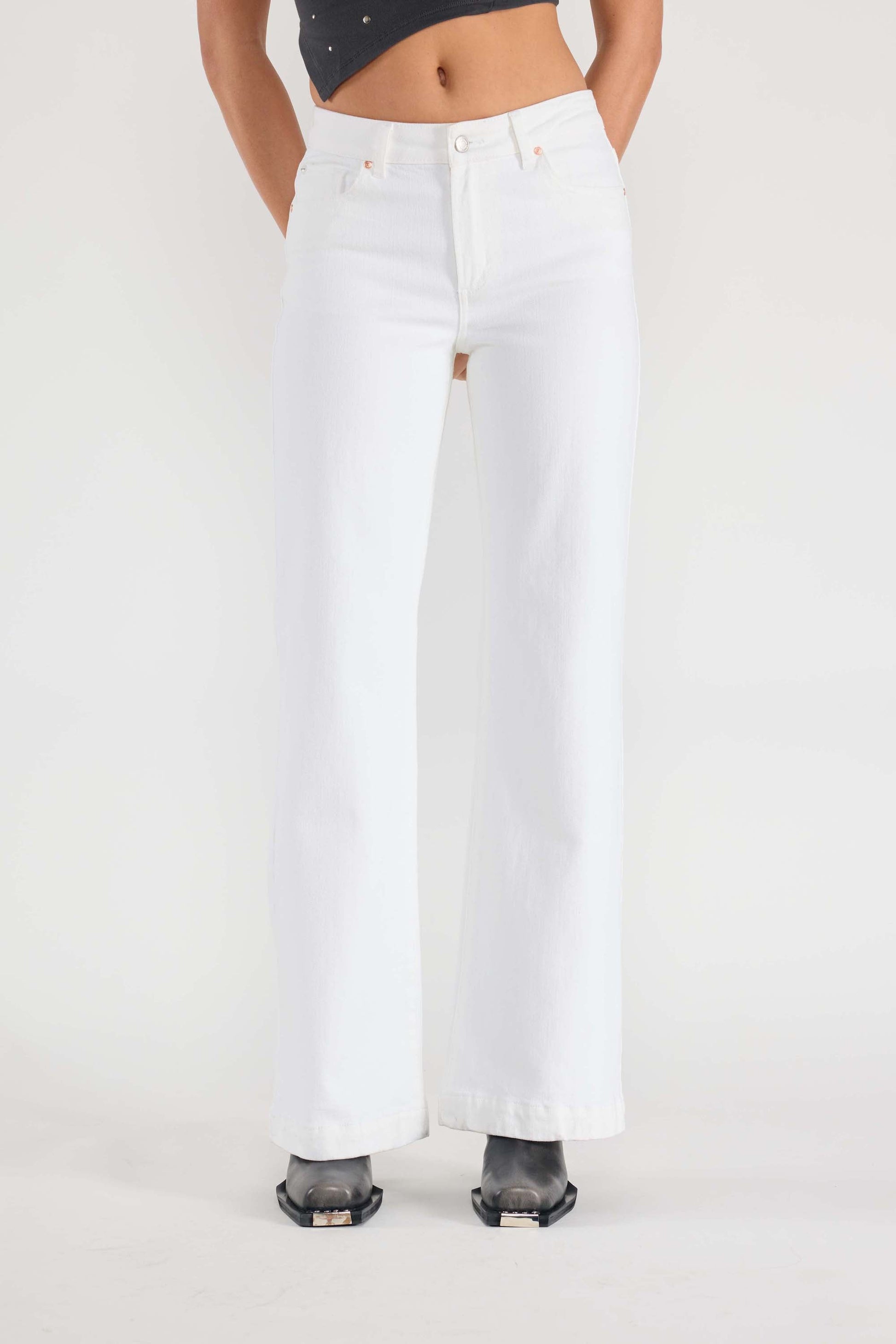 32.5 Inseam Basic White Wide Jeans-1