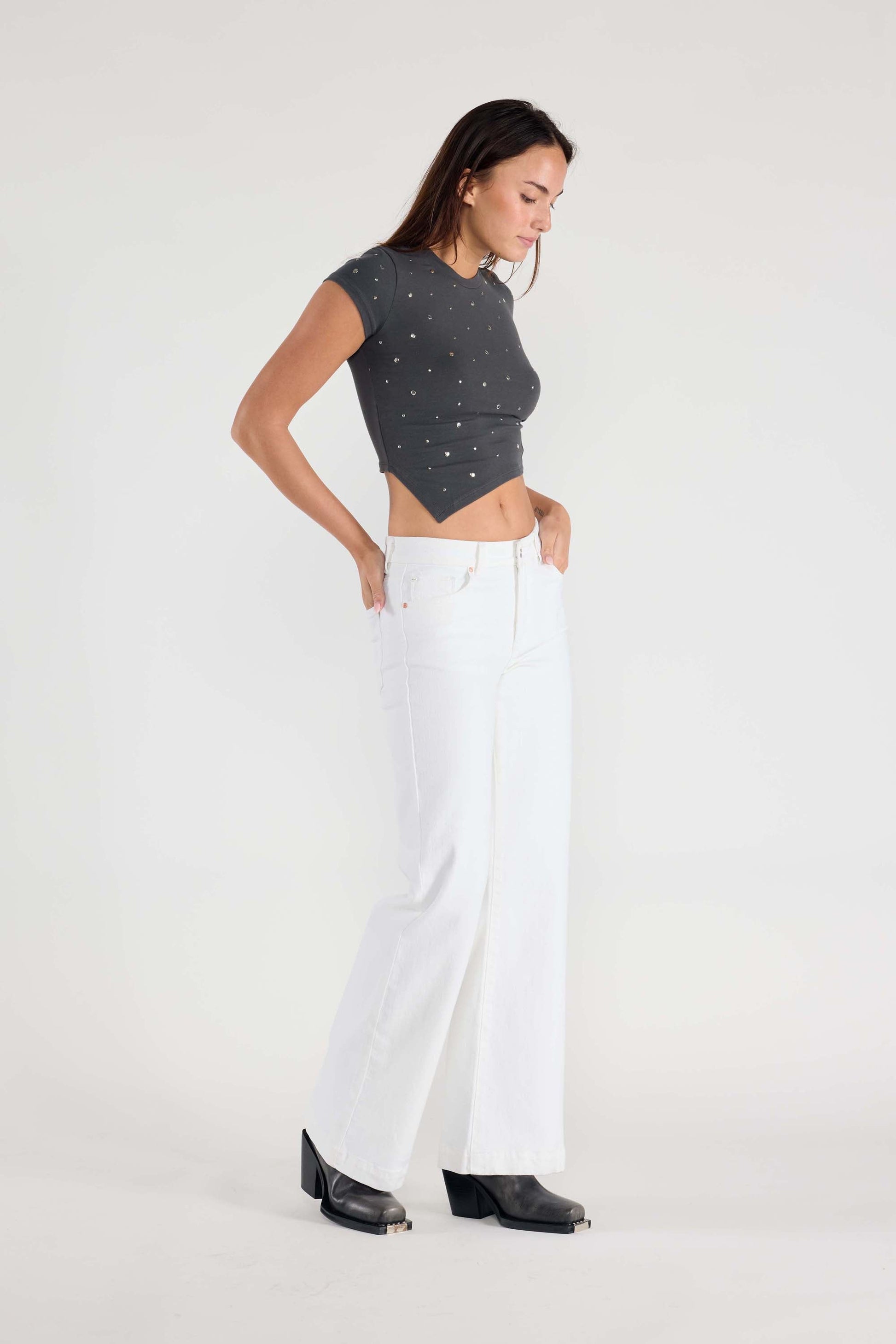 32.5 Inseam Basic White Wide Jeans-4