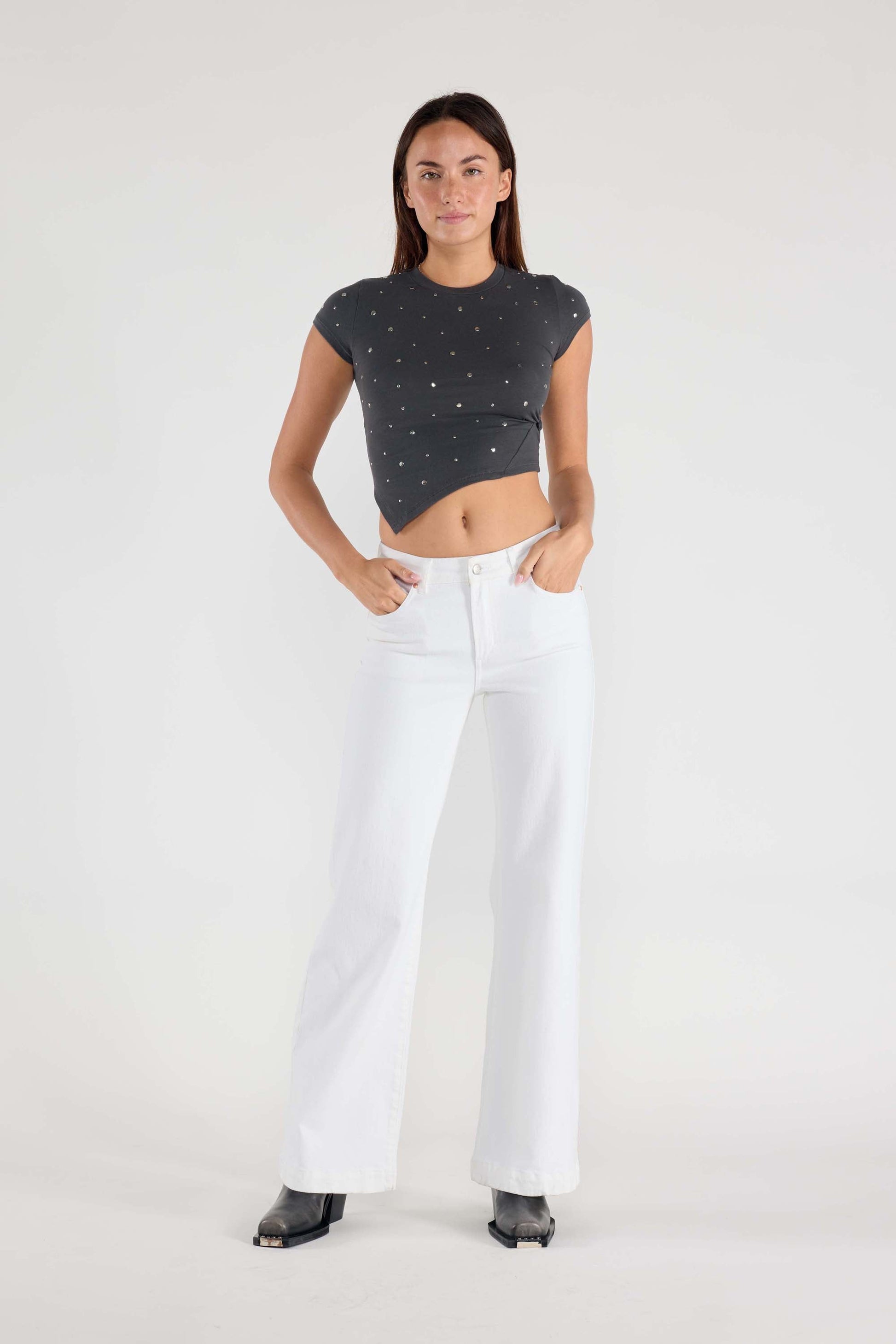 32.5 Inseam Basic White Wide Jeans-2