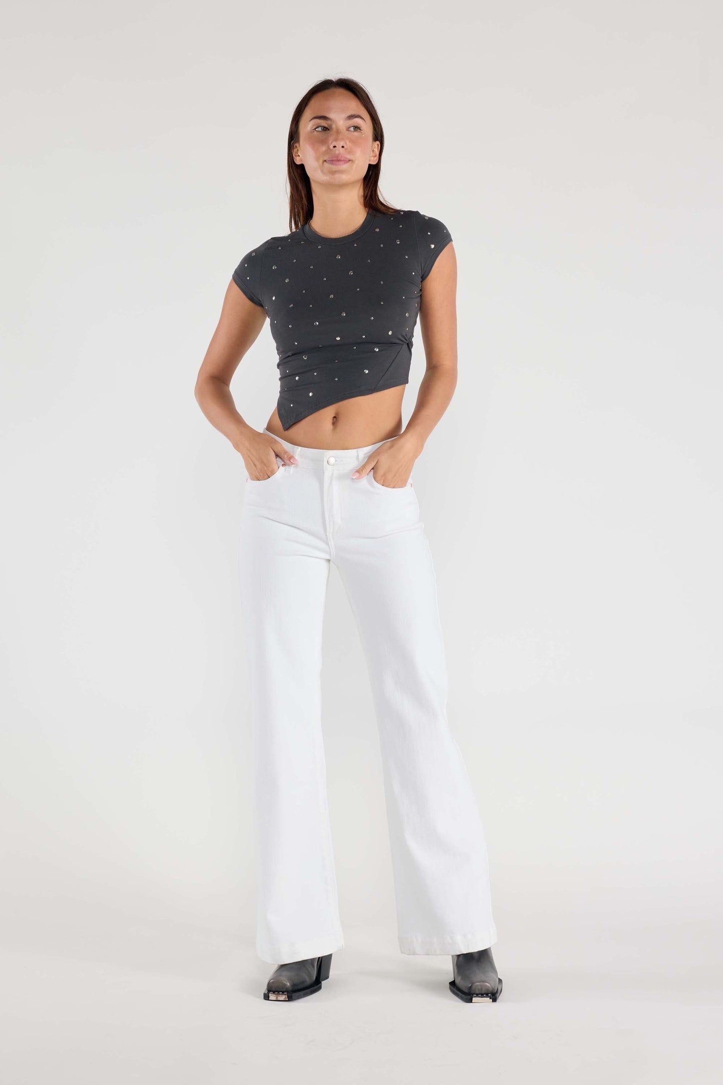 32.5 Inseam Basic White Wide Jeans-3