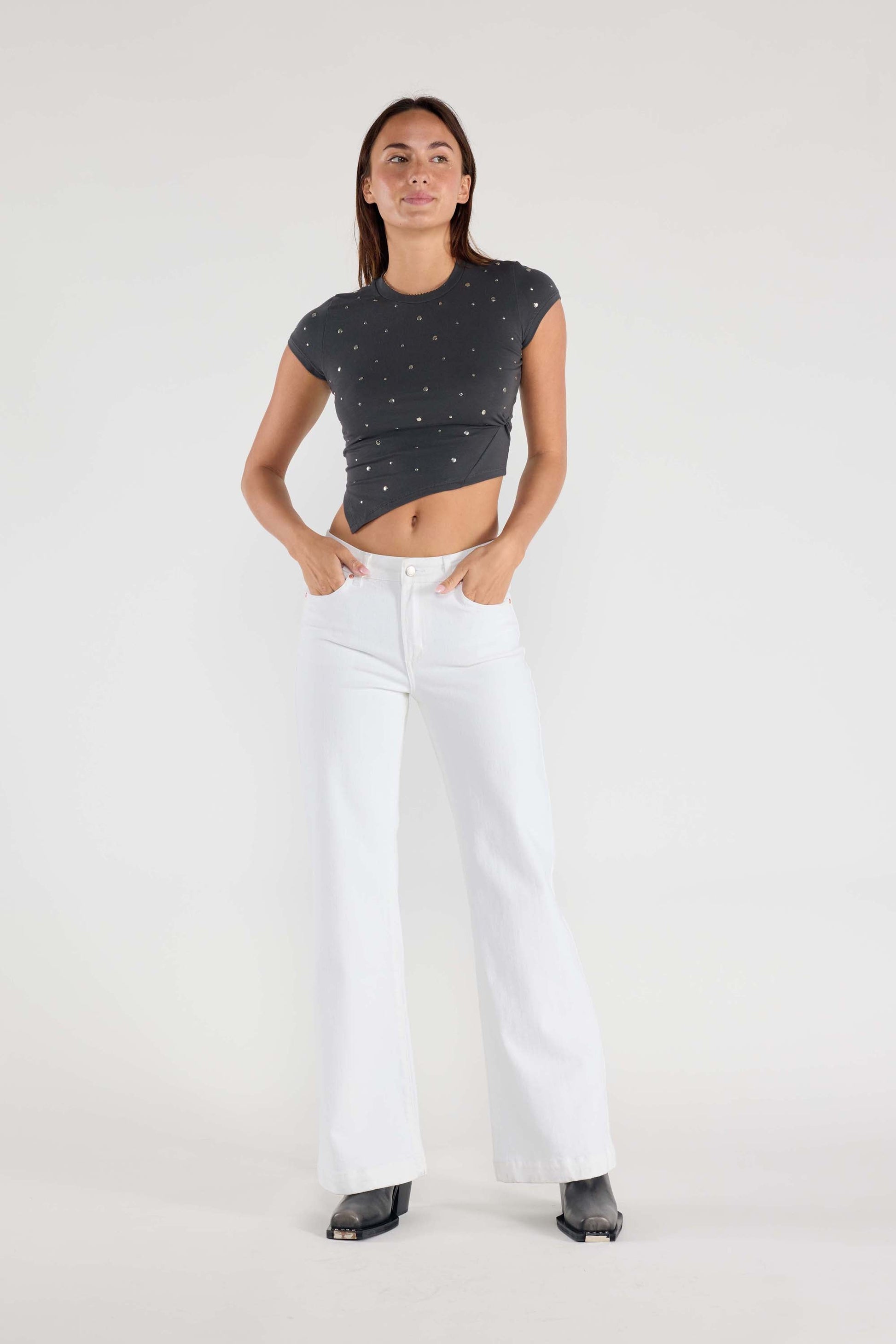 32.5 Inseam Basic White Wide Jeans-3
