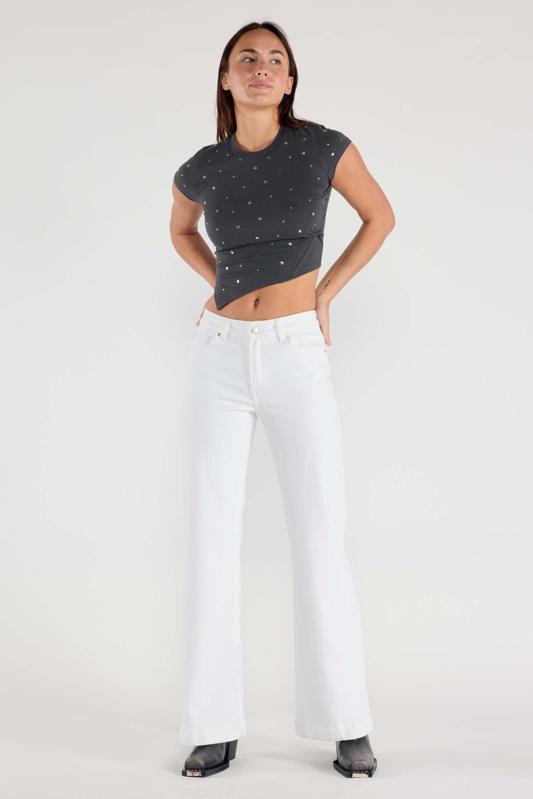 32.5 Inseam Basic White Wide Jeans-0