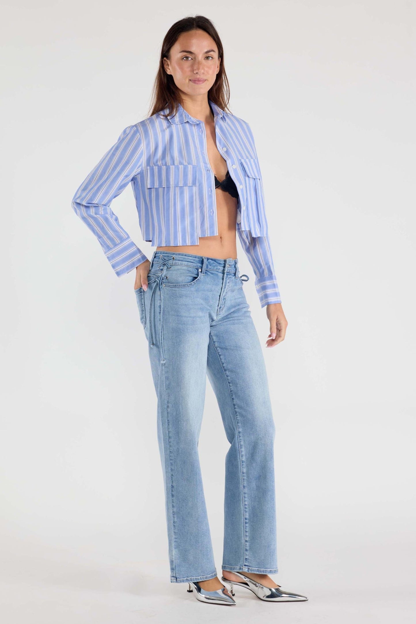 Lace up Side Relaxed Straight Jeans-0
