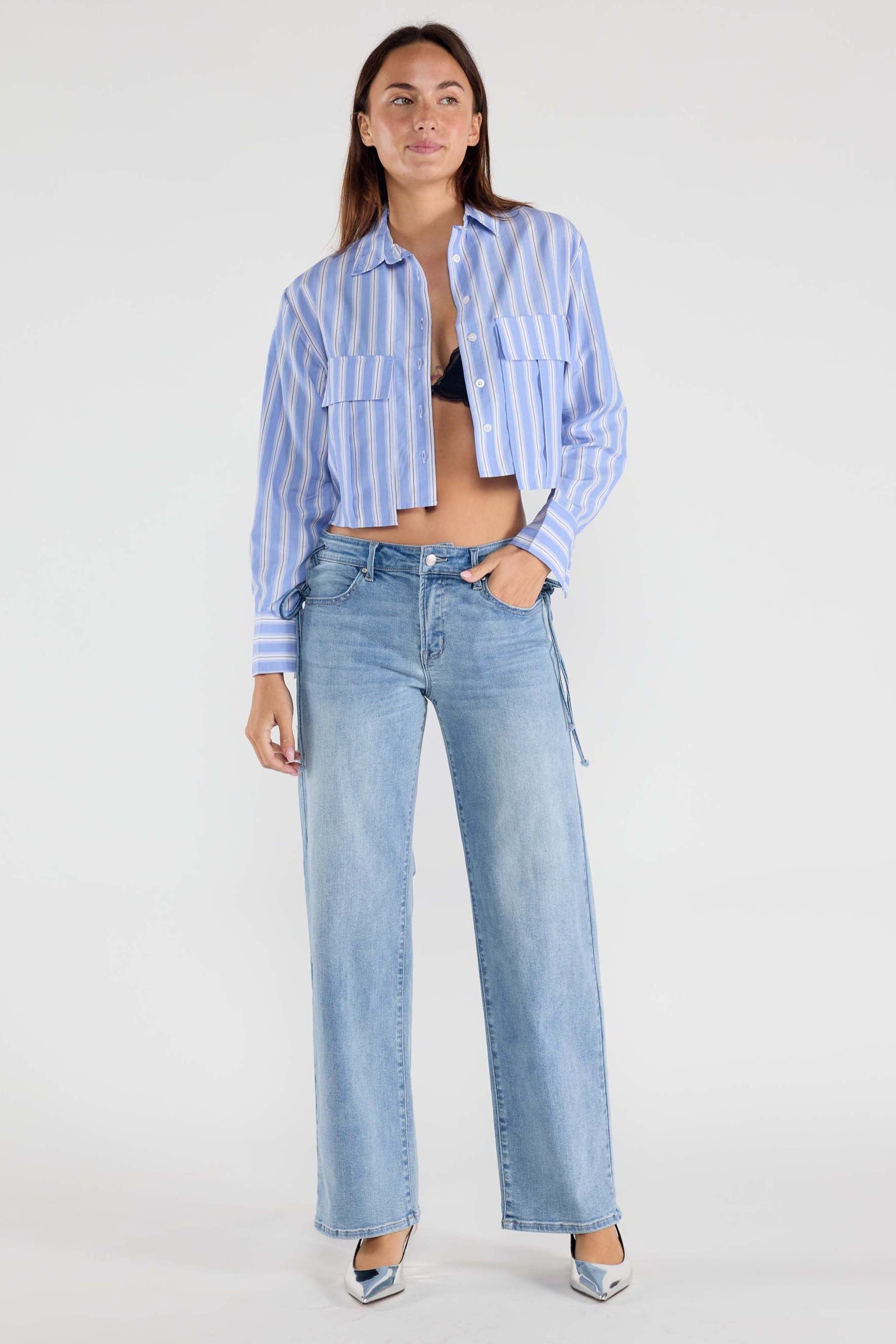 Lace up Side Relaxed Straight Jeans-2