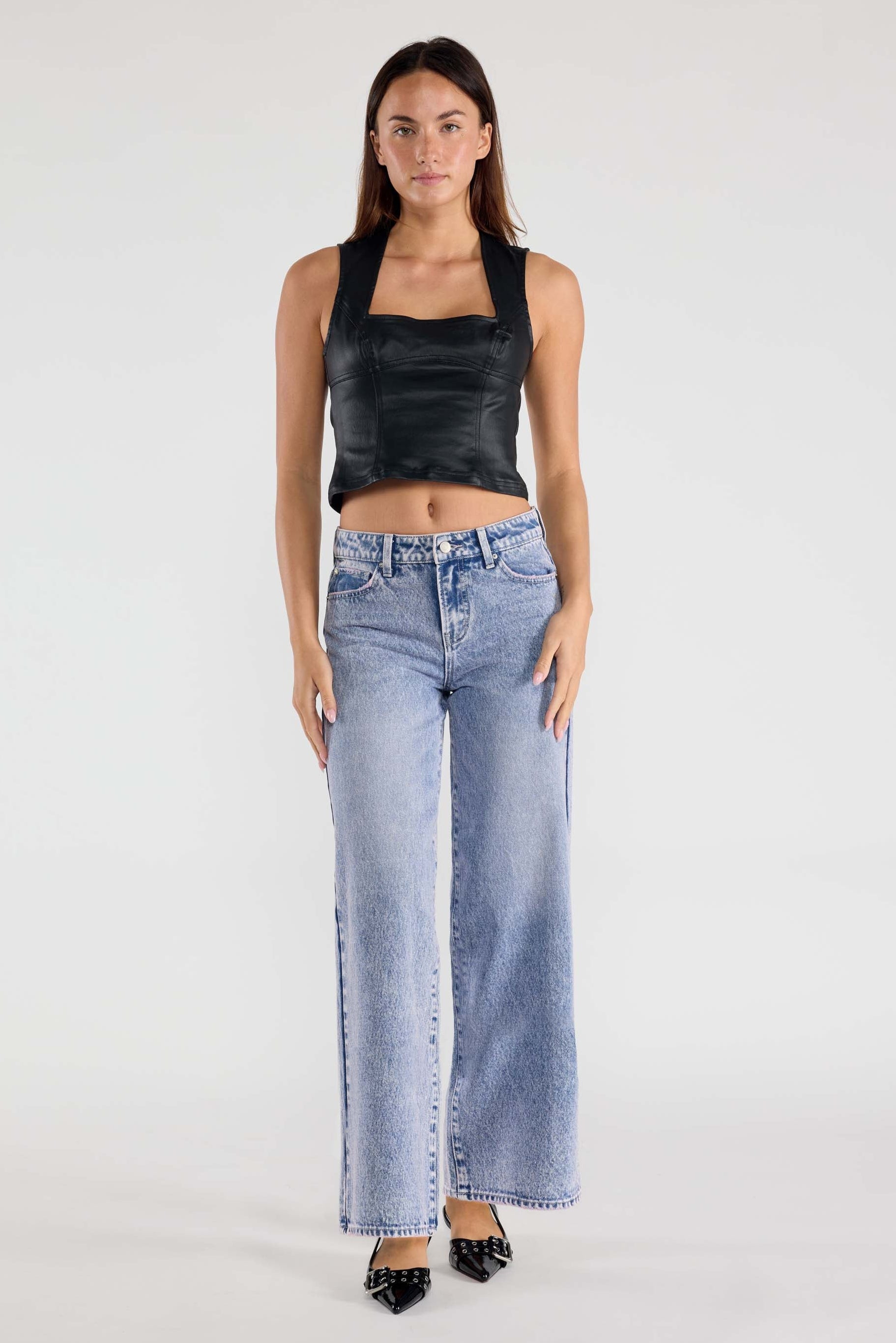 Mid Waist Relaxed Wide Leg Jeans-1