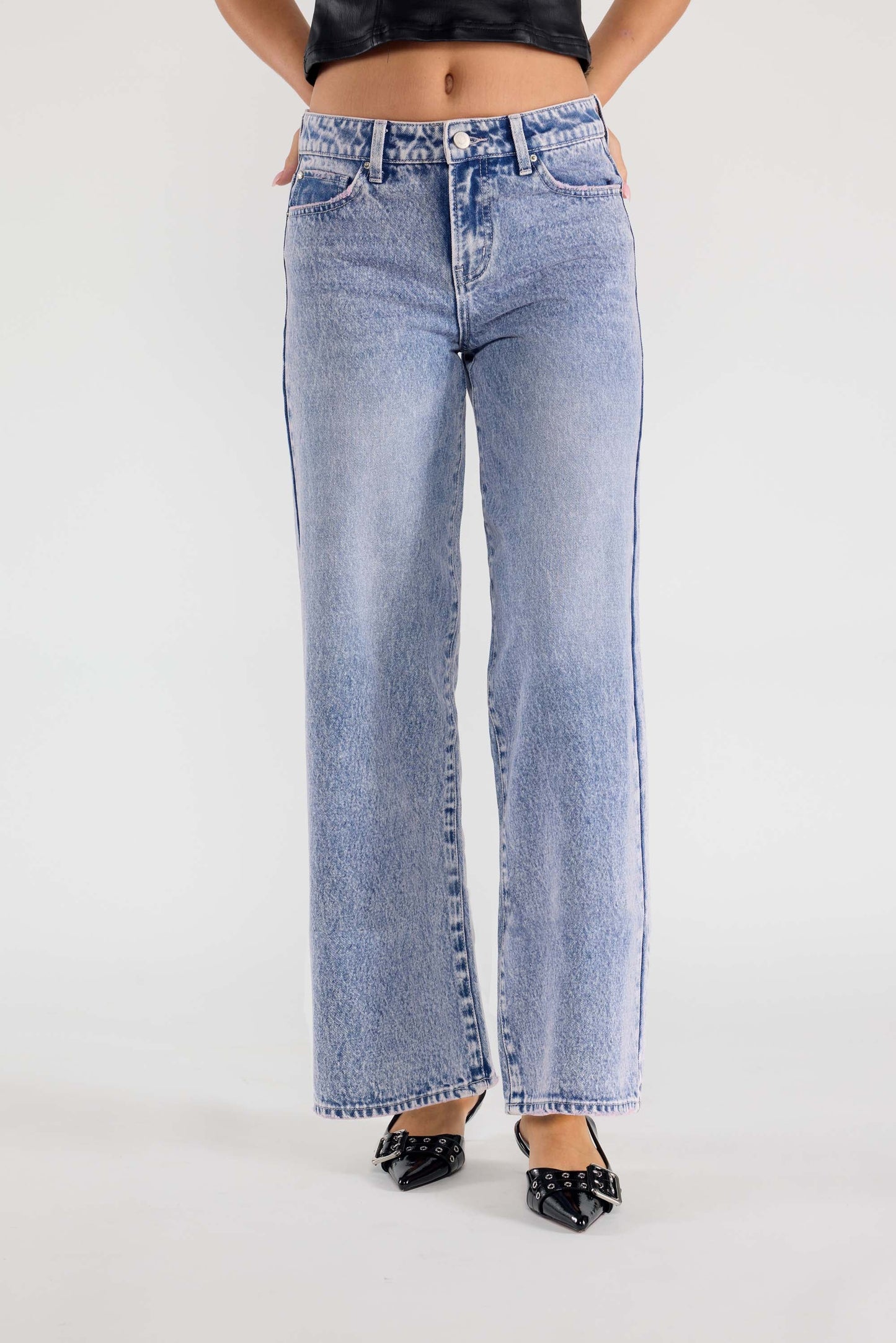 Mid Waist Relaxed Wide Leg Jeans-5