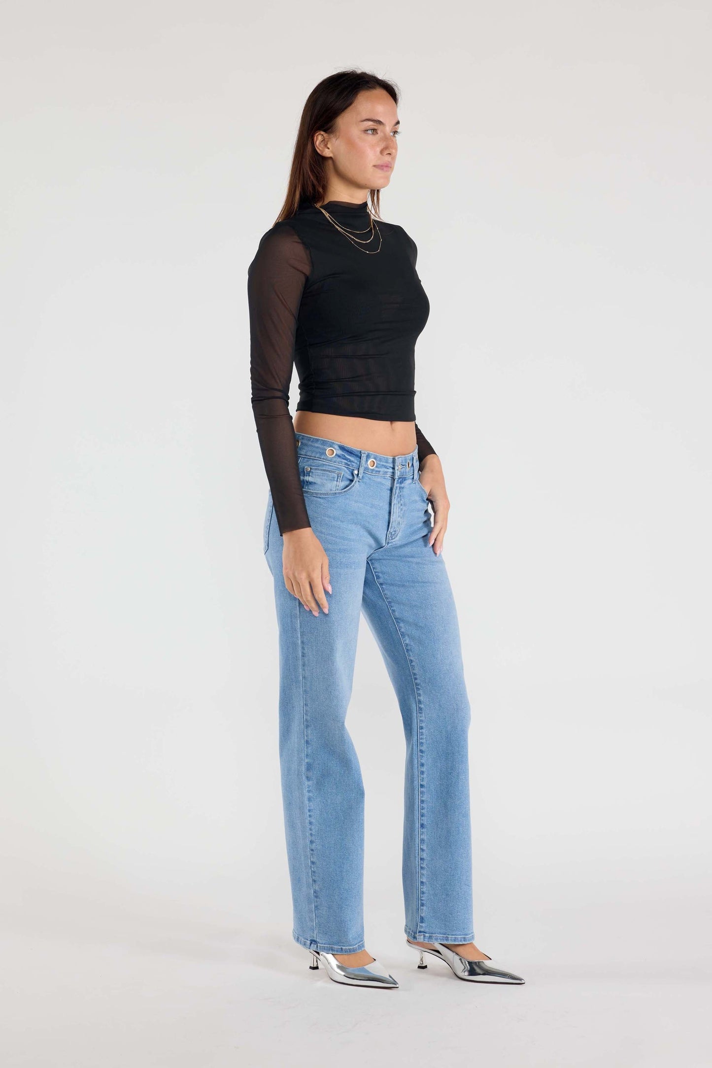 Eyelet Waist Band Straight Jeans-4