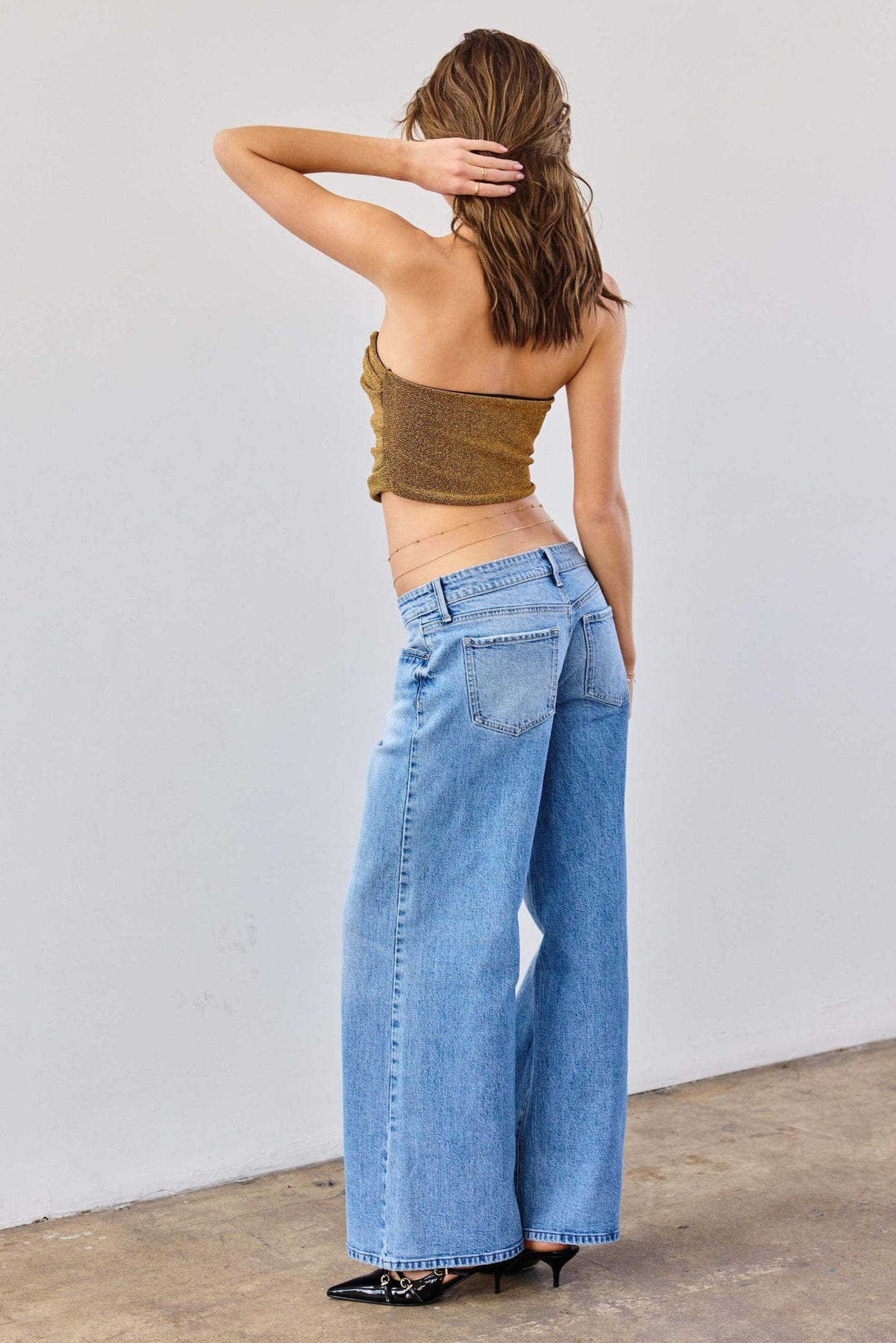 Low Waist Stone wash Baggy Wide Leg Jeans-4