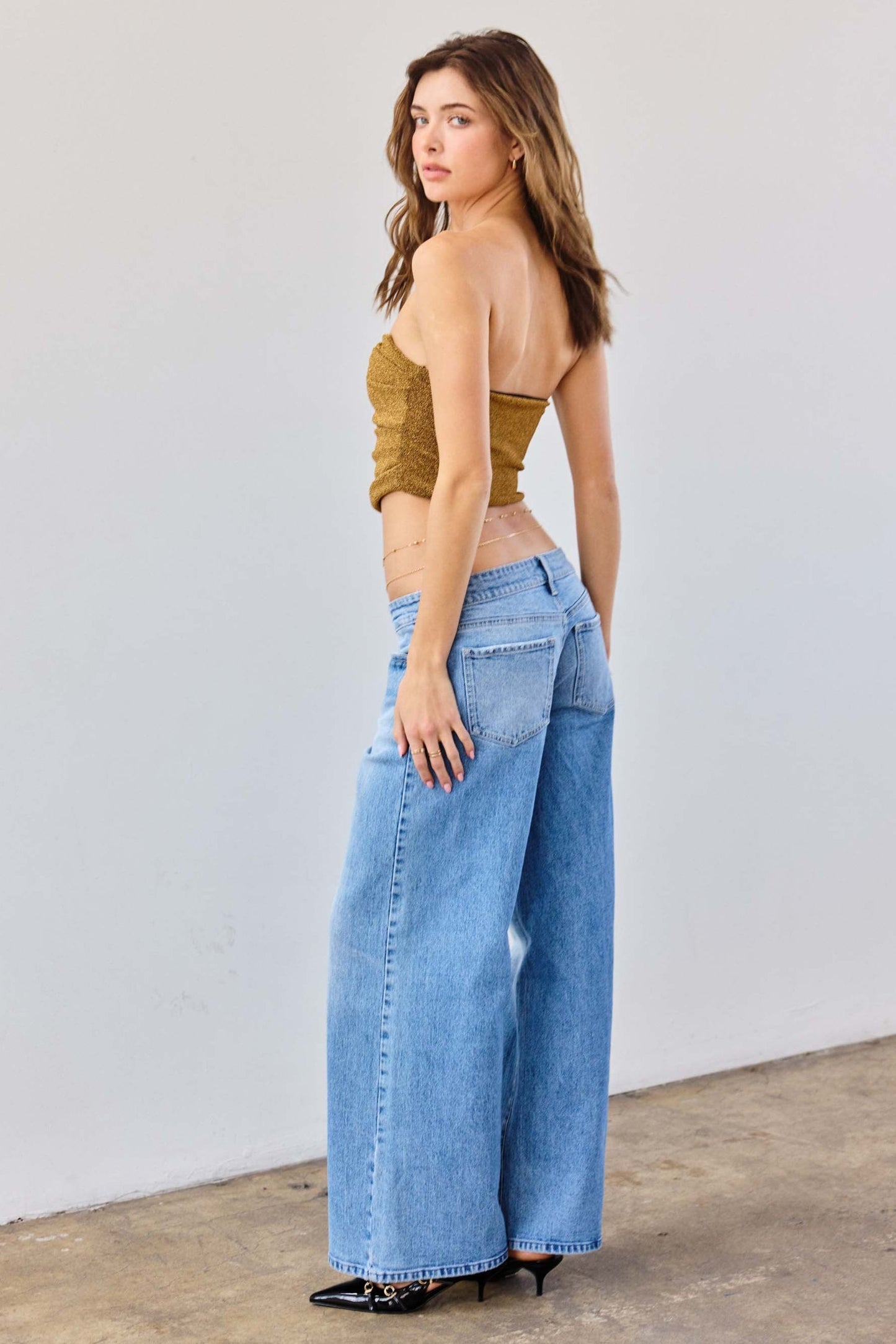Low Waist Stone wash Baggy Wide Leg Jeans-1