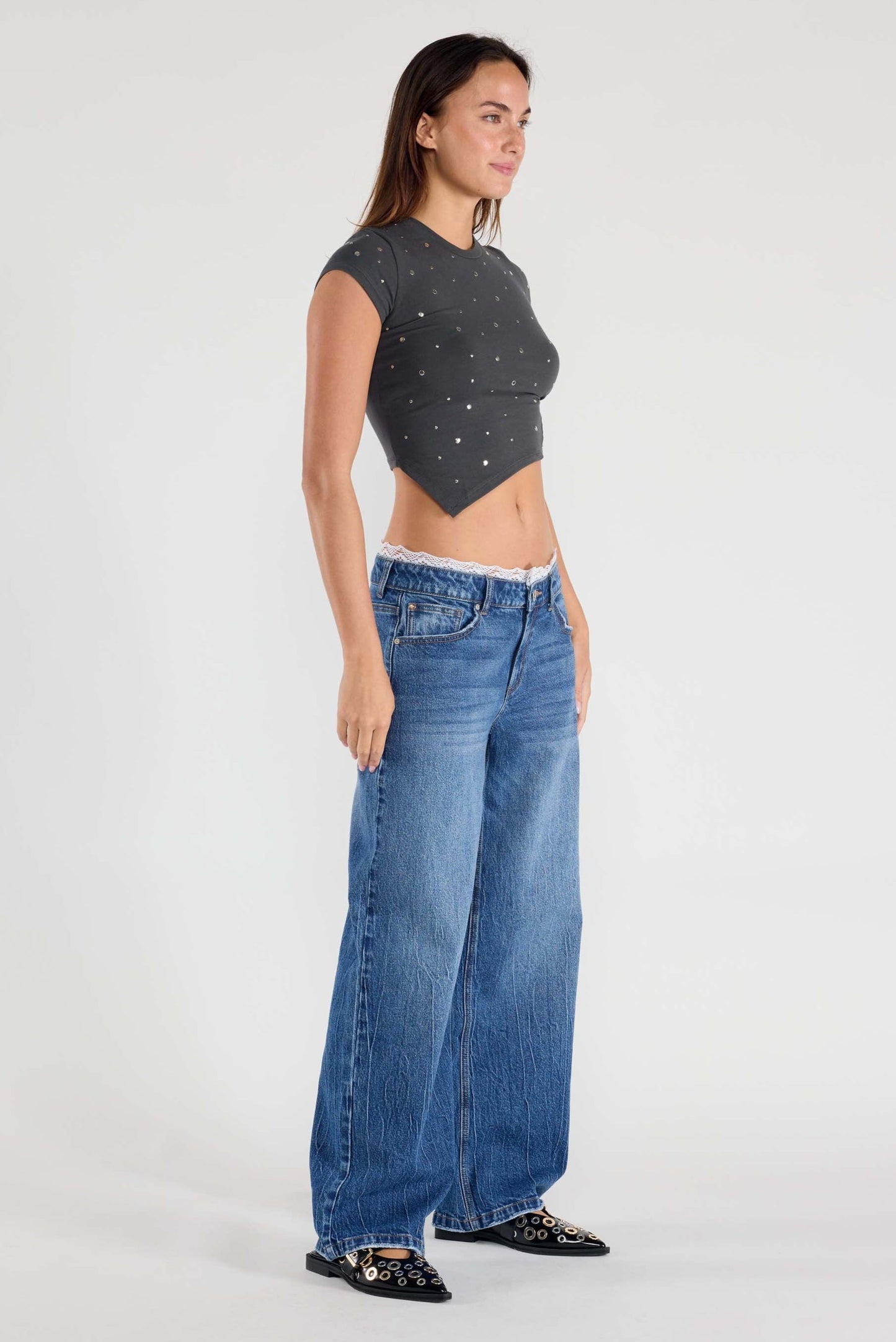Low Waist Baggy Wide with Waist Band Lace Detail-0