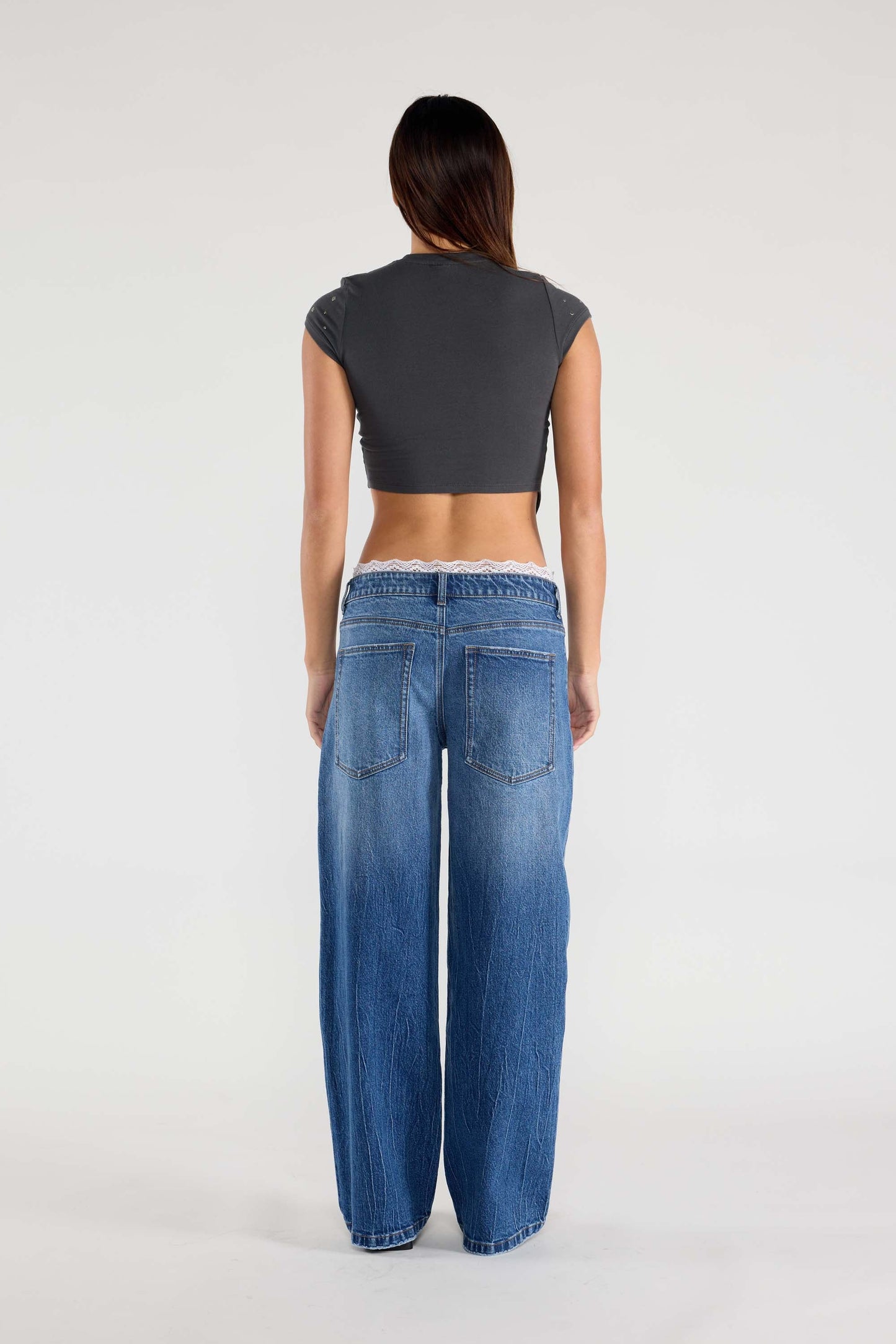 Low Waist Baggy Wide with Waist Band Lace Detail-4