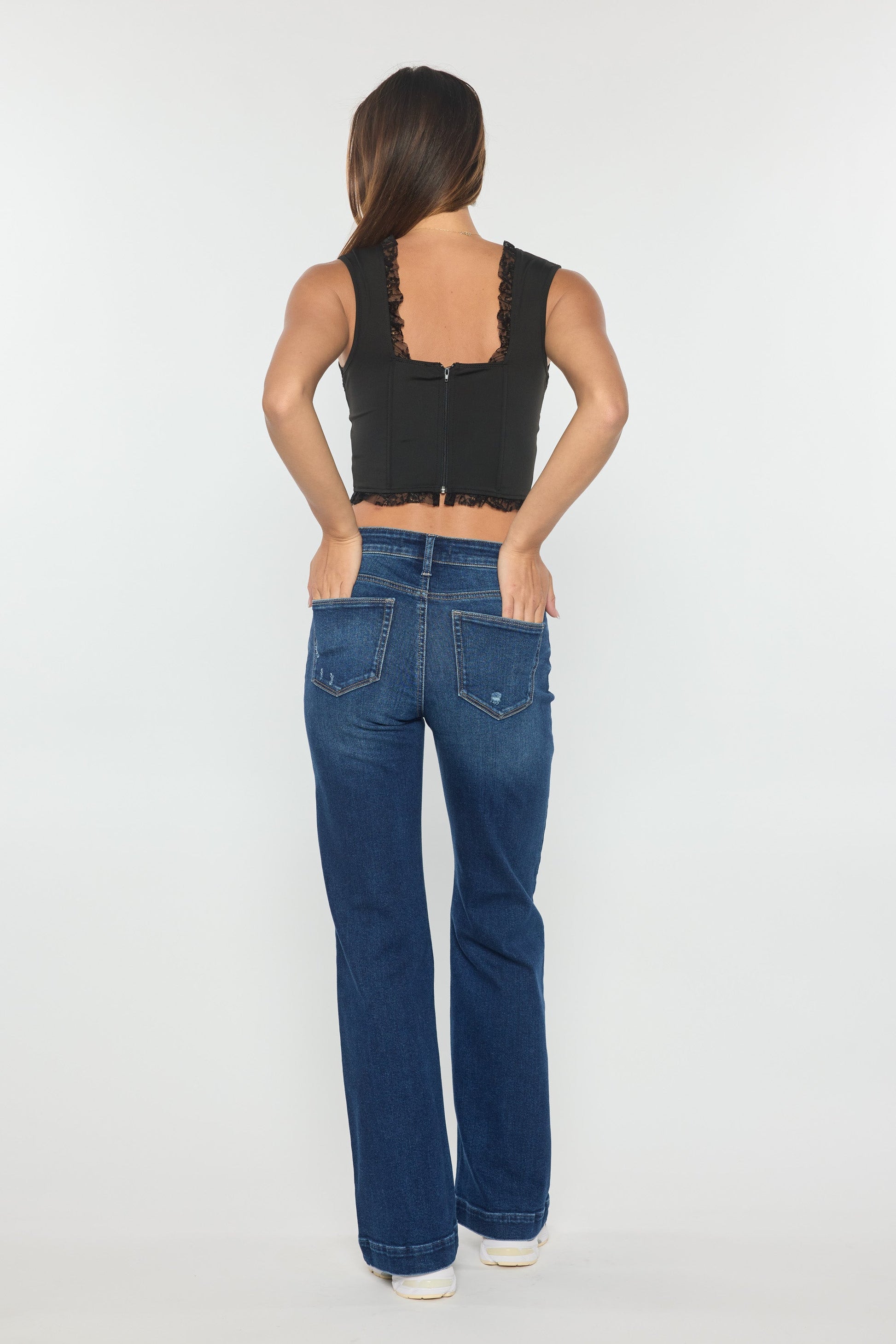 High Rise Destructed Wide Leg Jeans-3