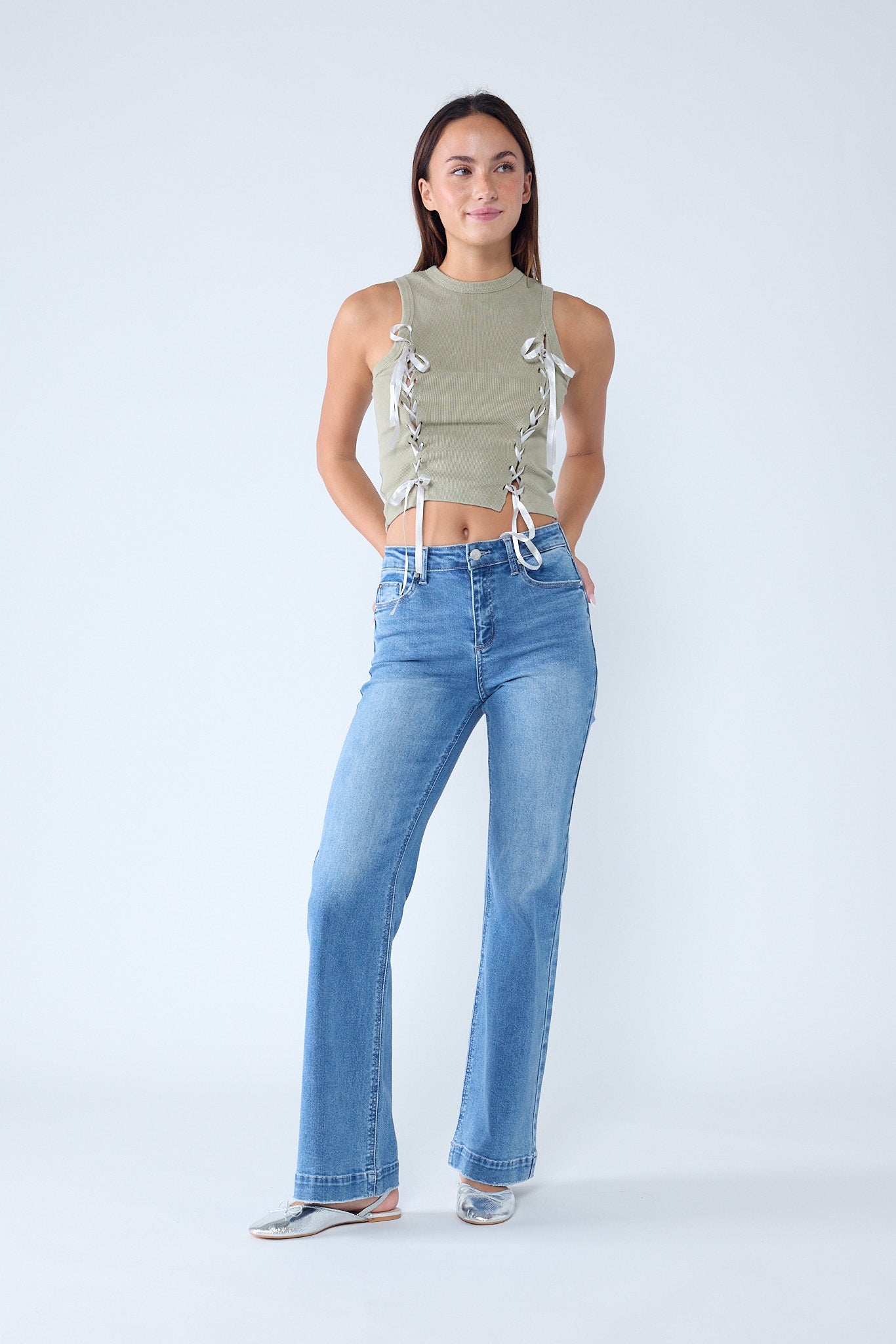 High Rise Destructed Wide Leg Jeans-5