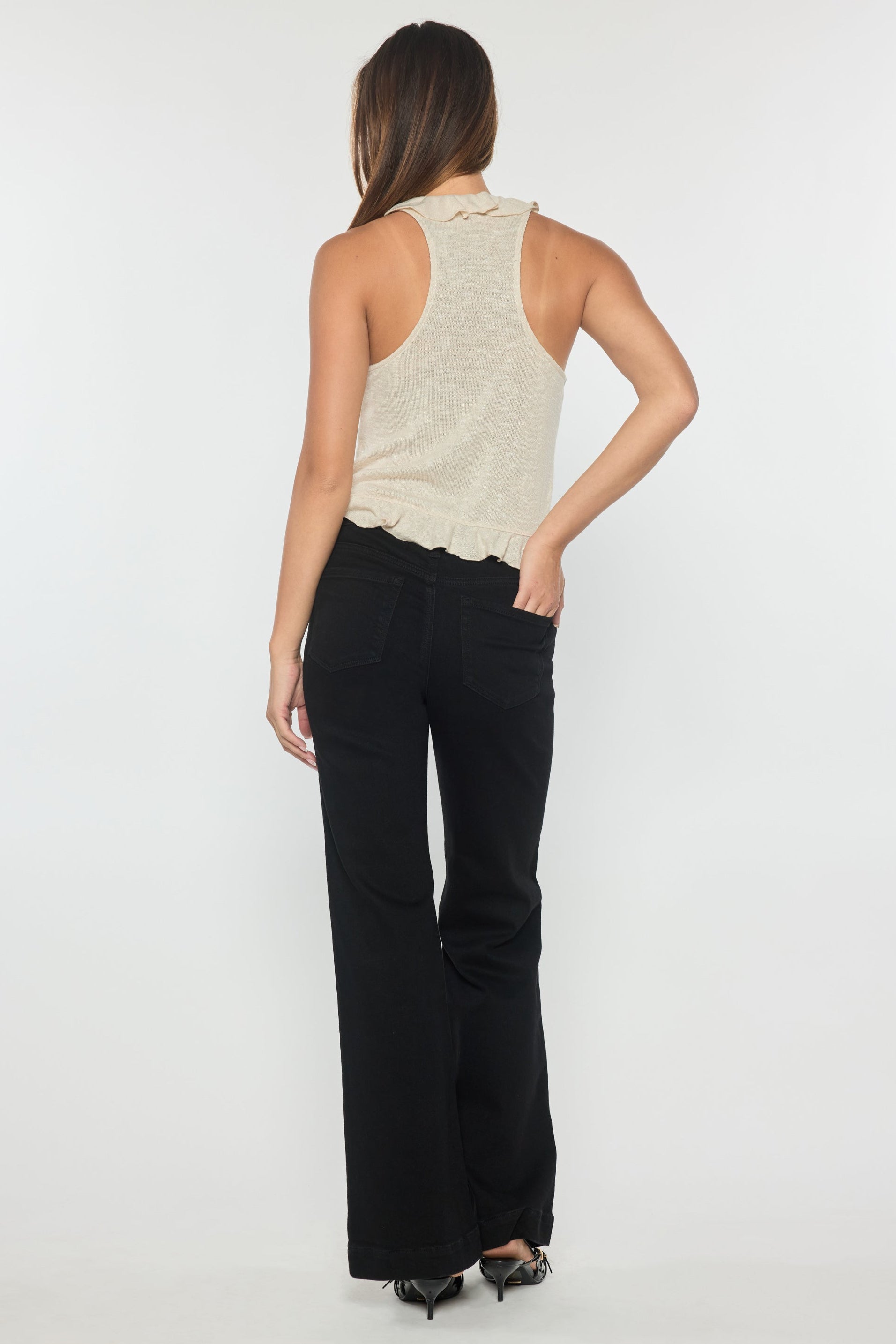 High Rise Wide Leg Jeans With Heavy Weight Premium Black Fabric-1