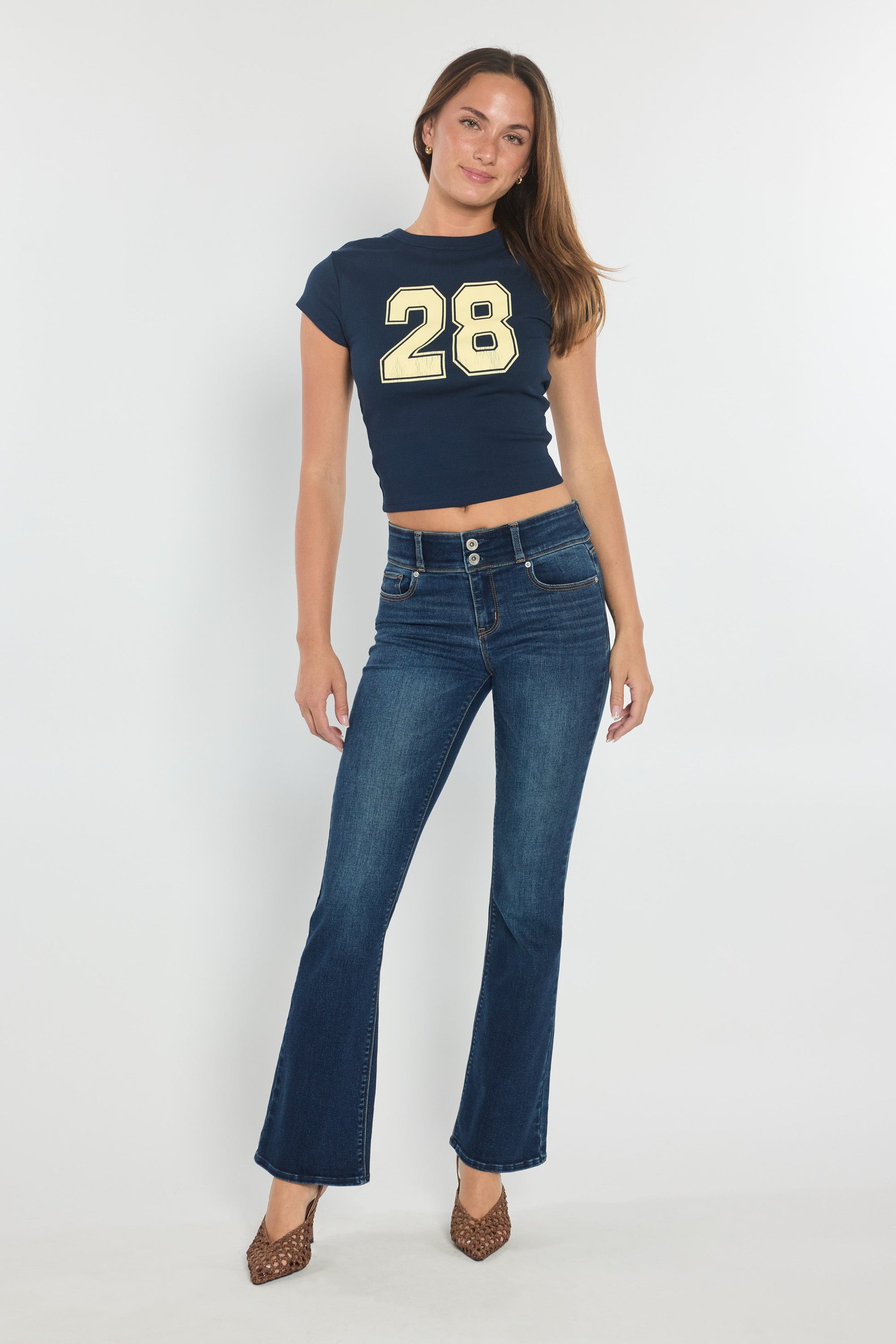High Rise Two Button Bootcut Jeans-1