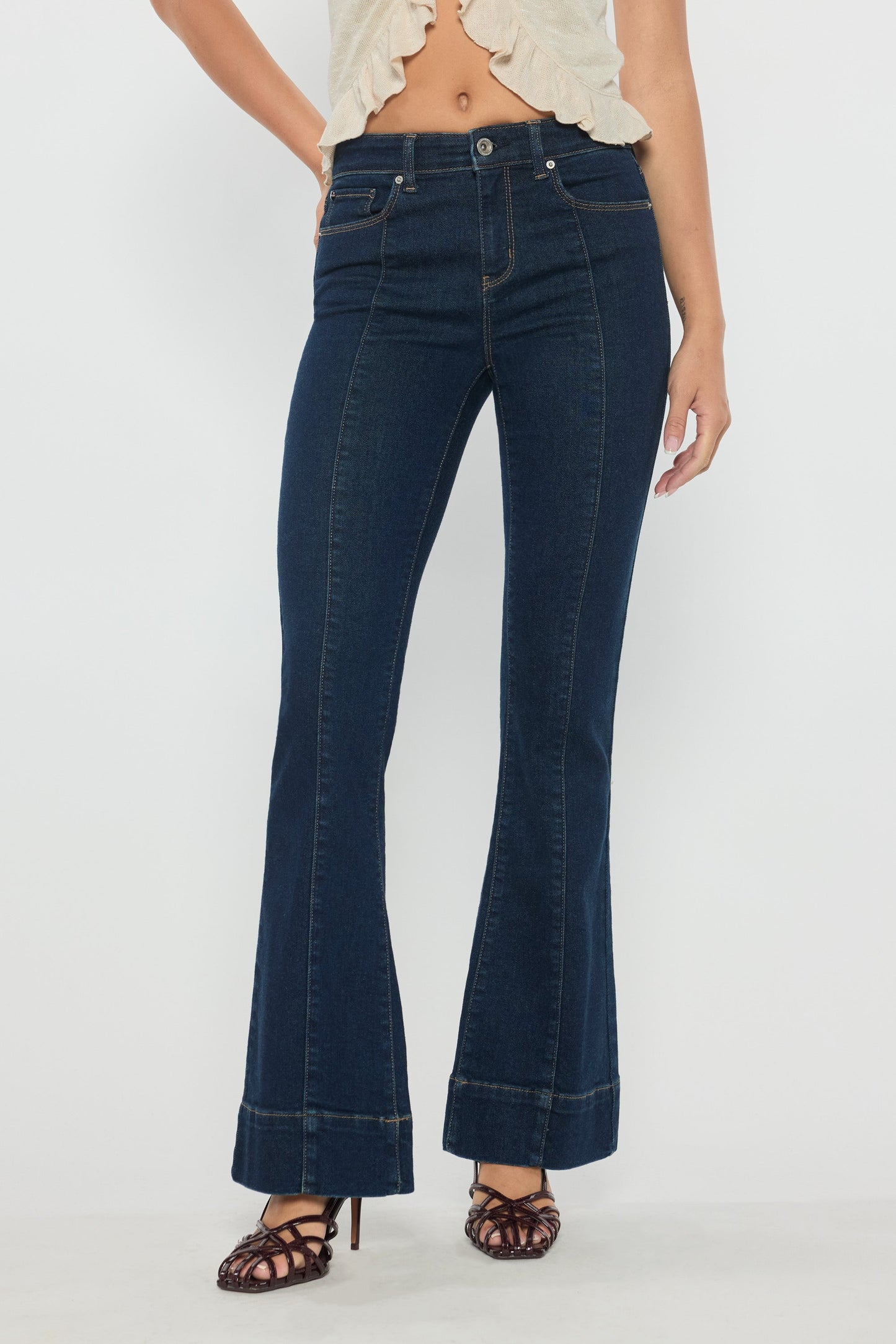 High Rise Seamed Front Wide Leg Jeans-1