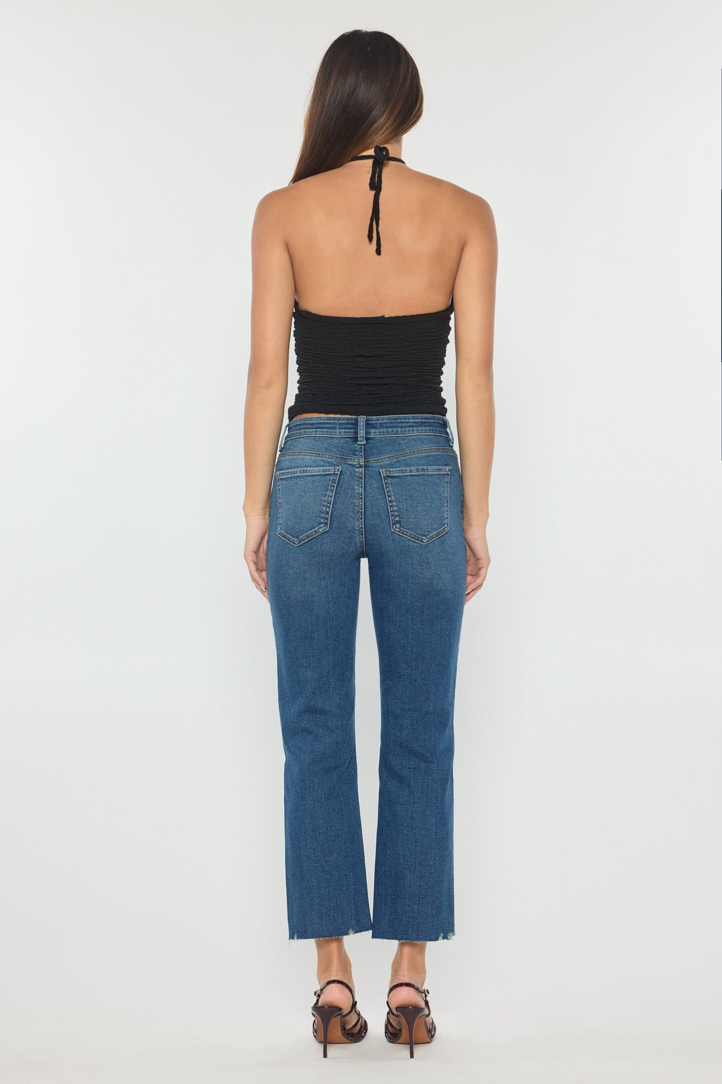 High Rise Straight Jeans with Chewed Hem-3