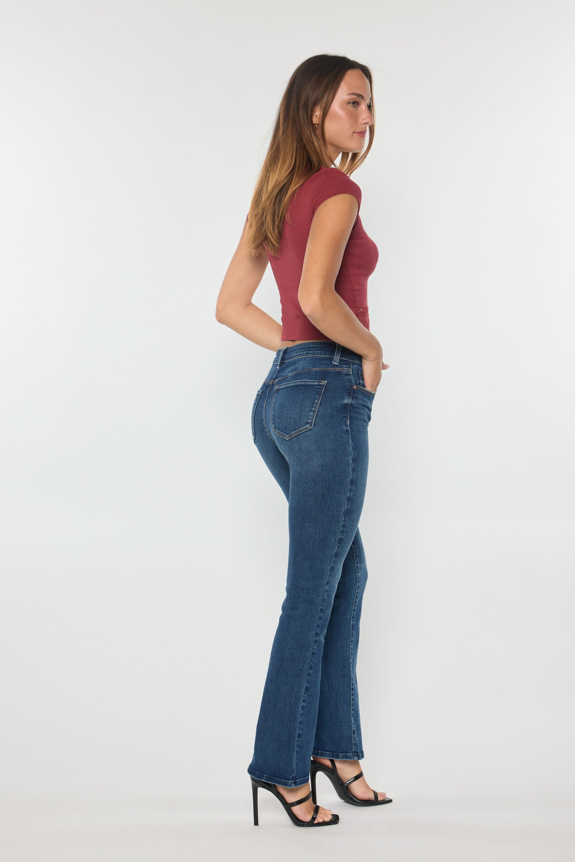 High Rise Hip Padded Bootcut Jeans-2
