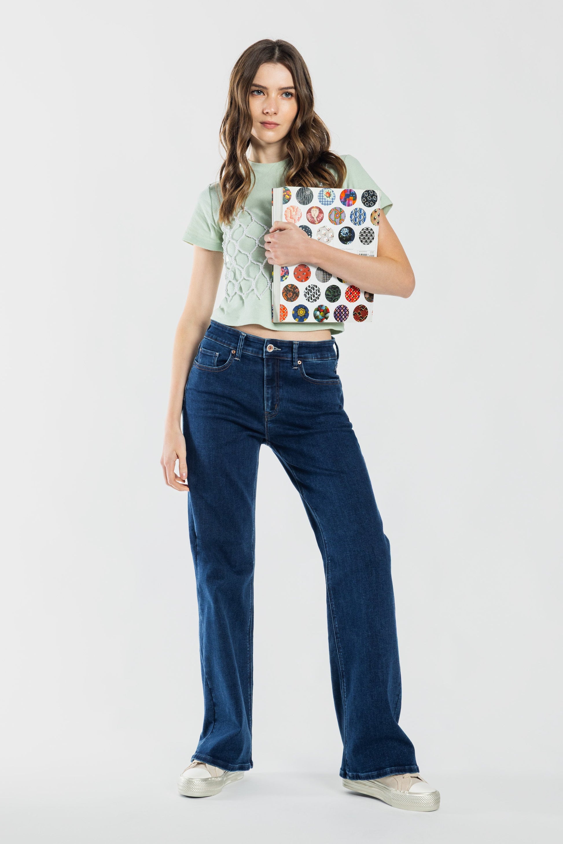 Mid Waist Relaxed Wide Leg Jeans-0