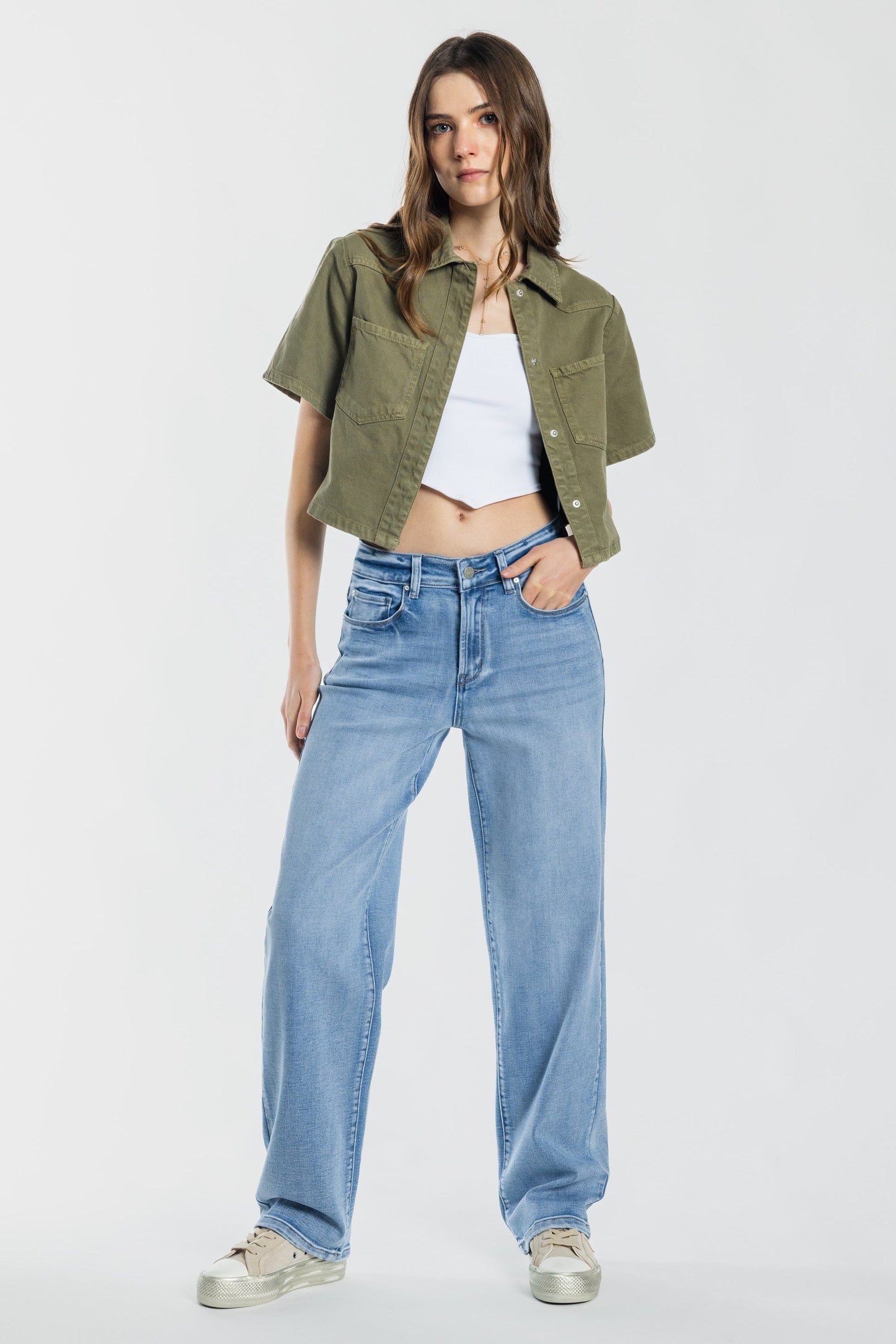 Mid Waist Loose Straight Jeans-0