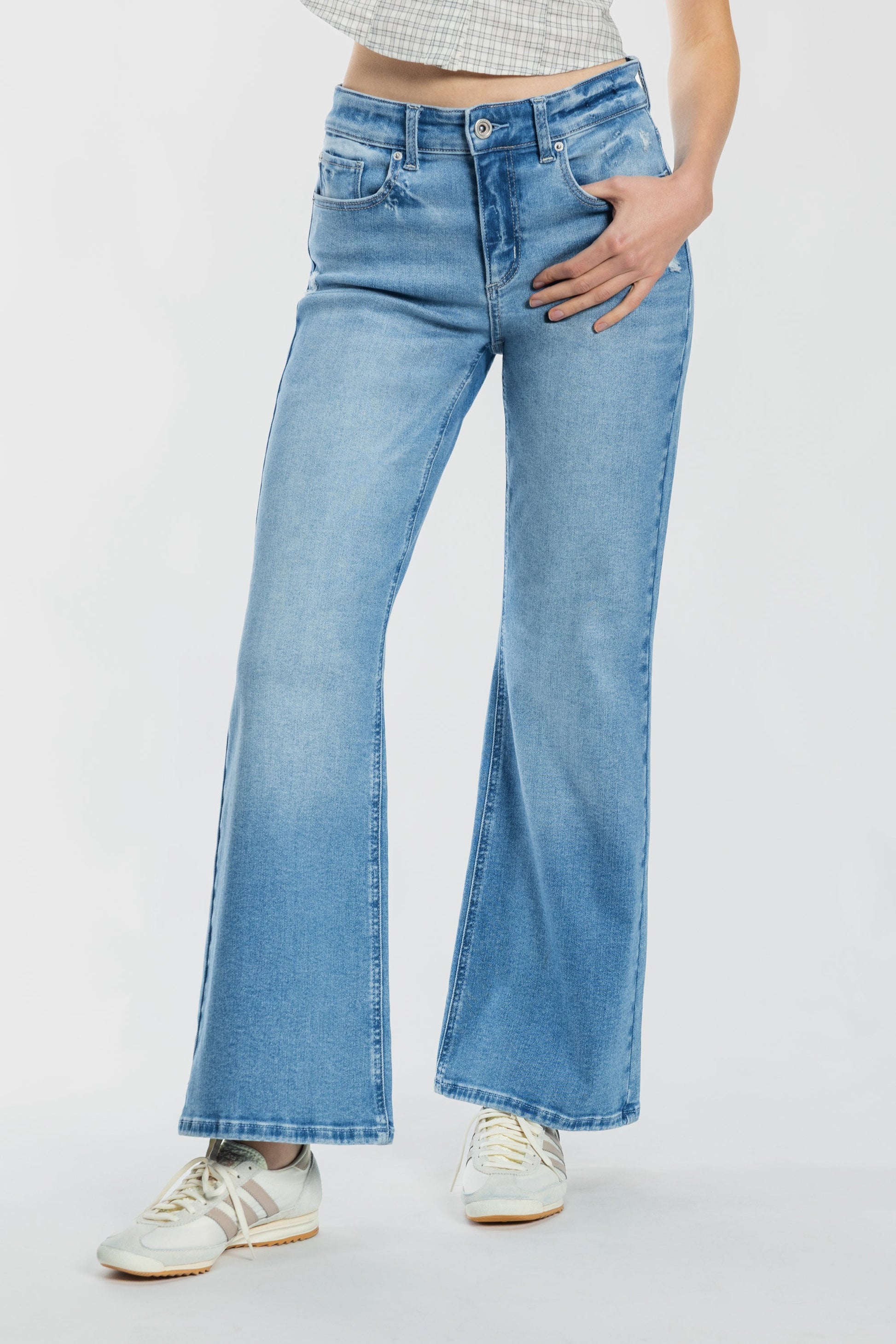 High Rise Destructed Wide Leg Jeans-5