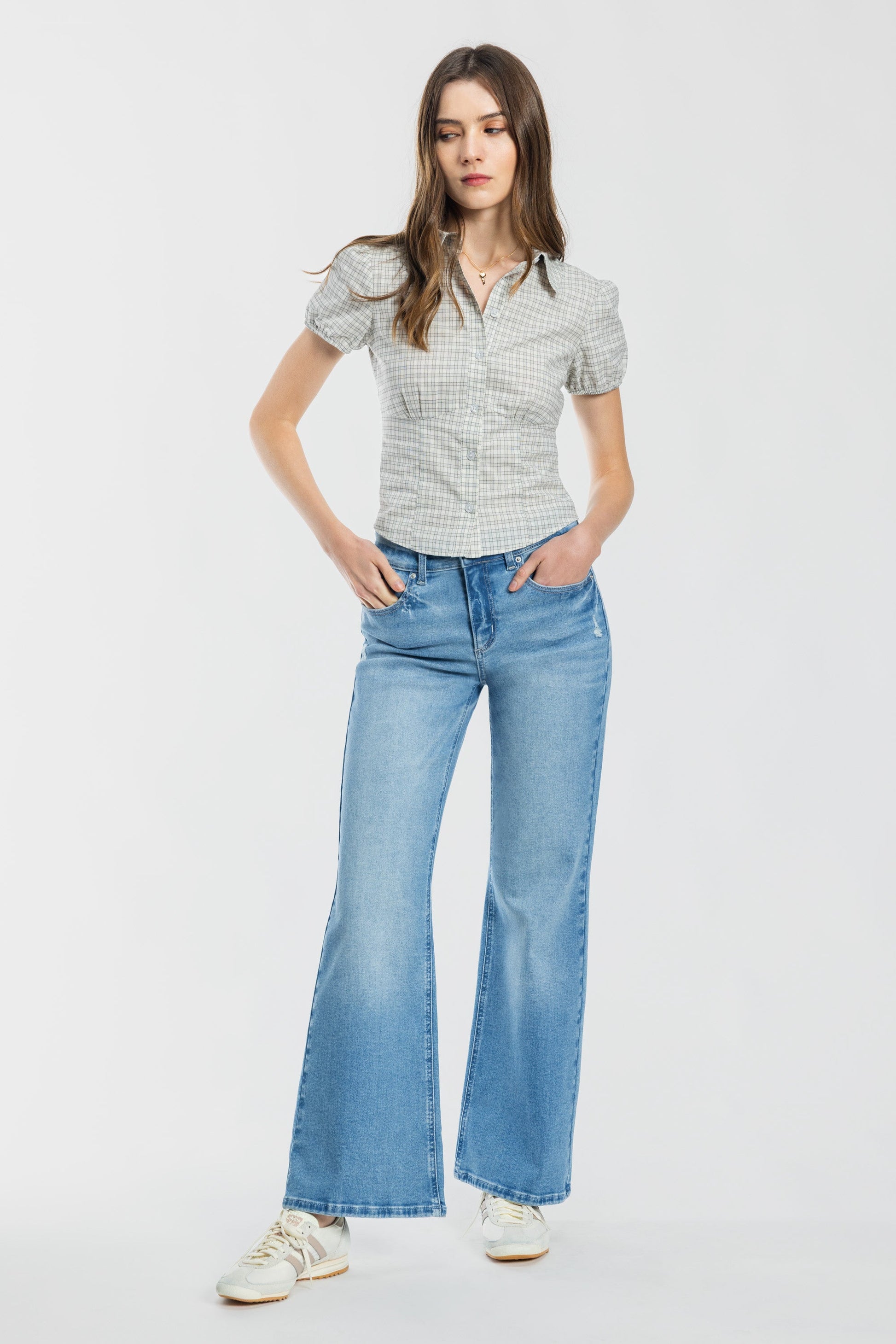 High Rise Destructed Wide Leg Jeans-0