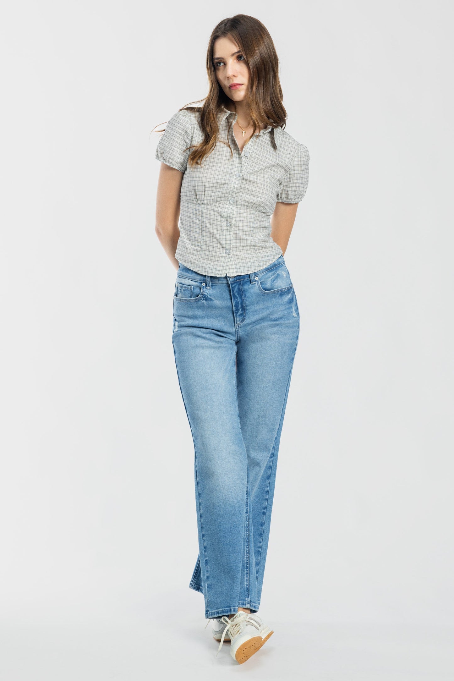 High Rise Destructed Wide Leg Jeans-3