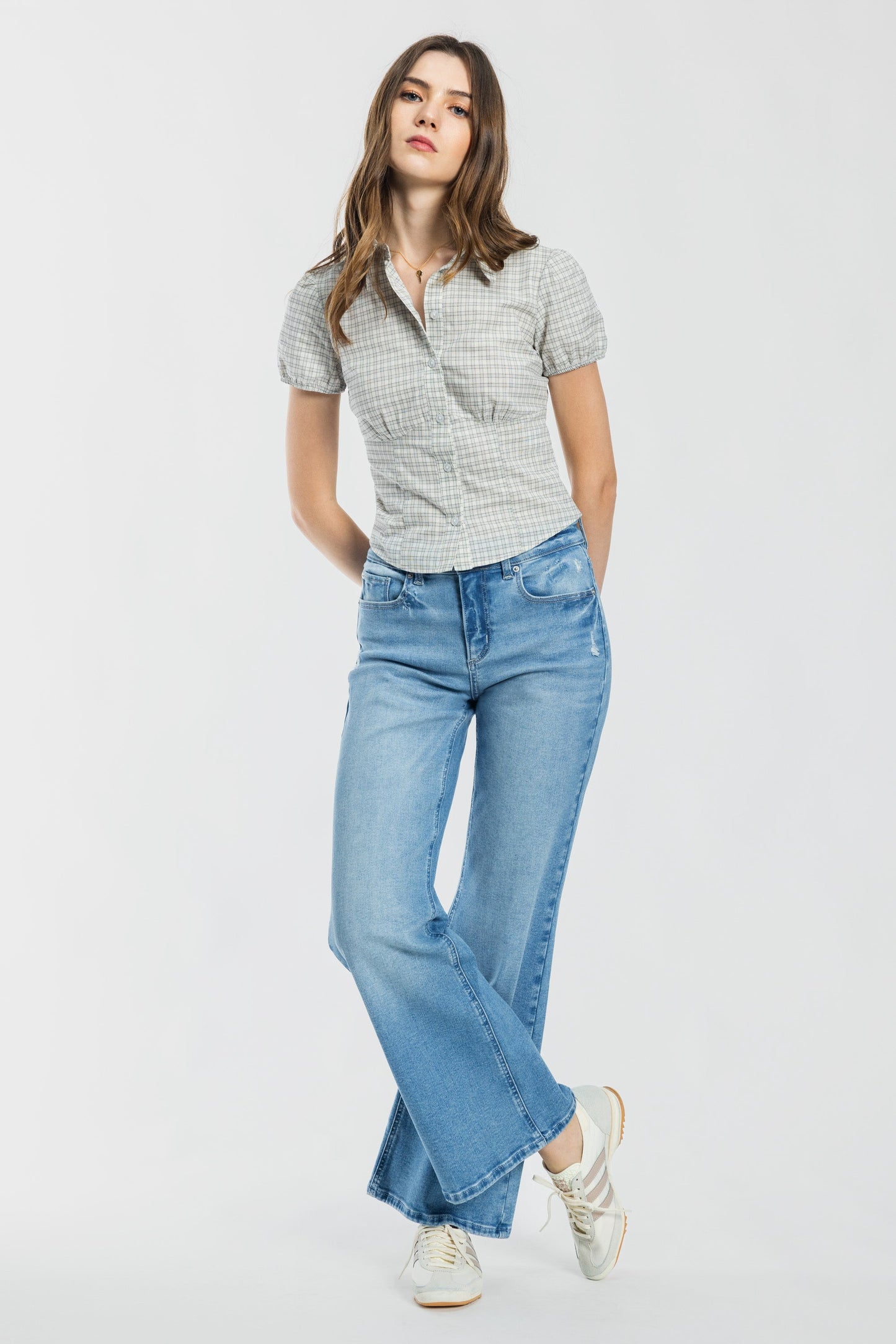 High Rise Destructed Wide Leg Jeans-4